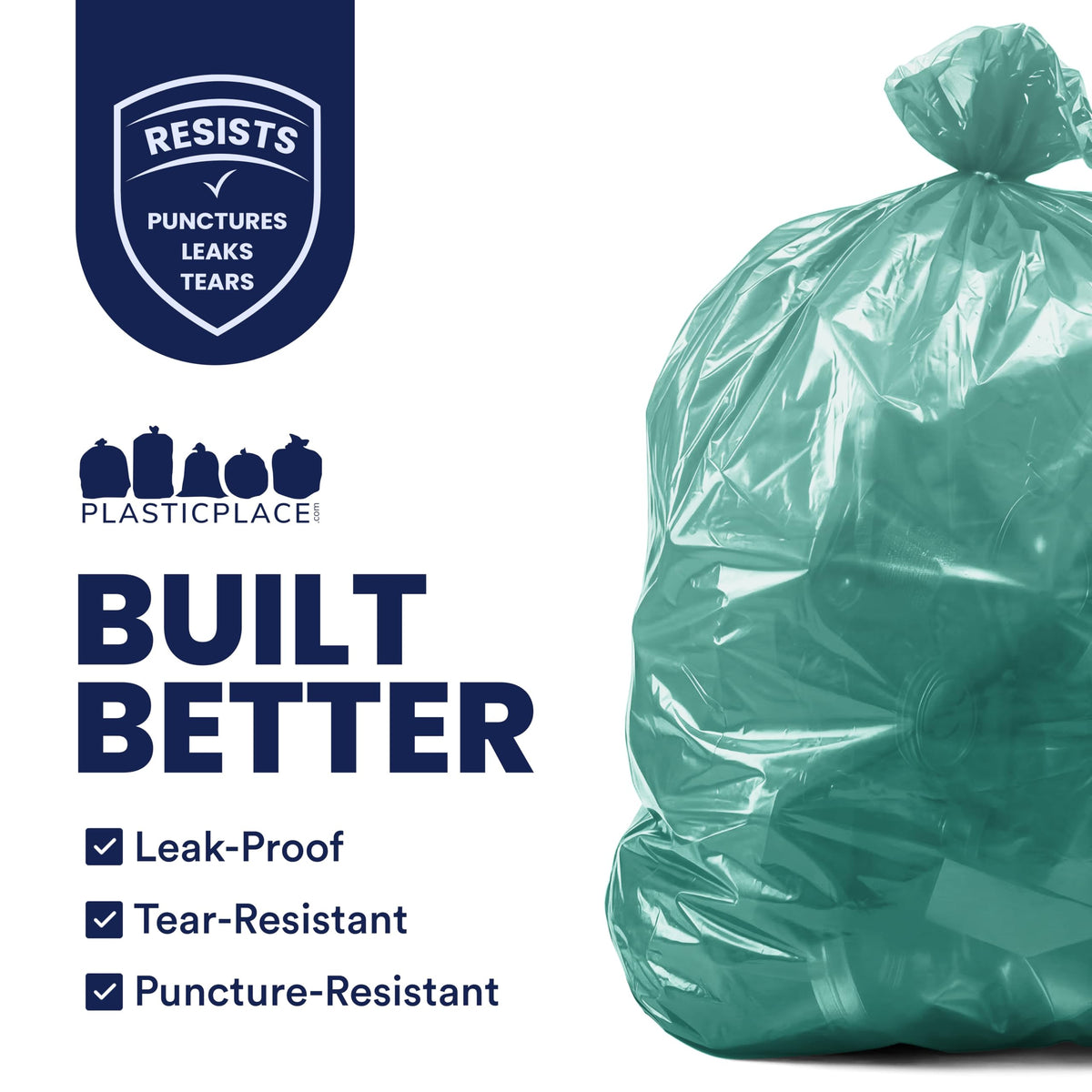 55 60 gallon Trash Bags │ 1.2 Mil │ Green Heavy Duty Garbage Can Liners │ 38” x 58” (50 Count)
