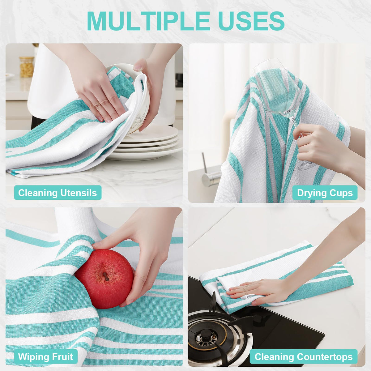 Premium Cotton Stripe Kitchen Towels 8 Pack (8 Count)