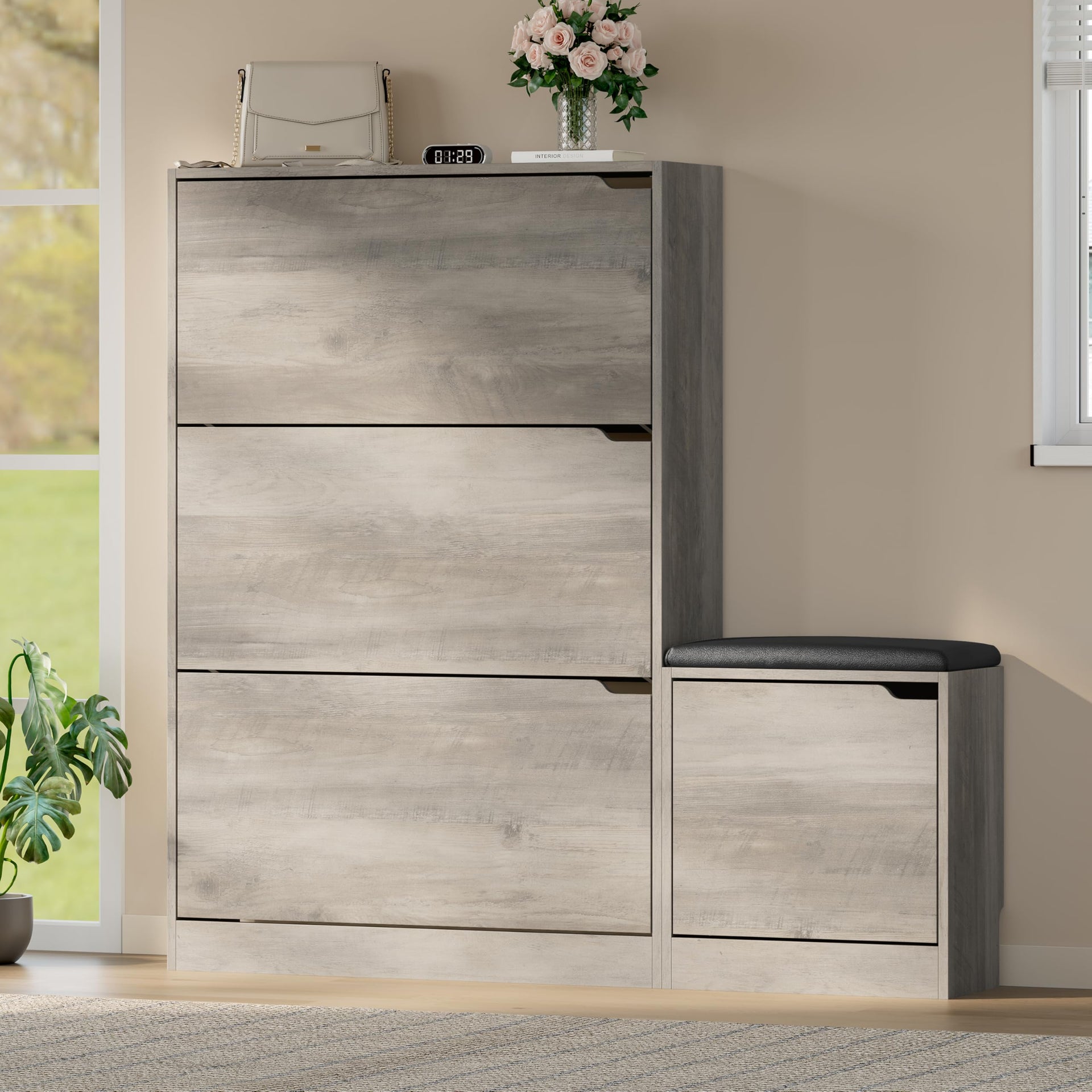 Shoe Cabinet with Bench and 3 Flip Drawers
