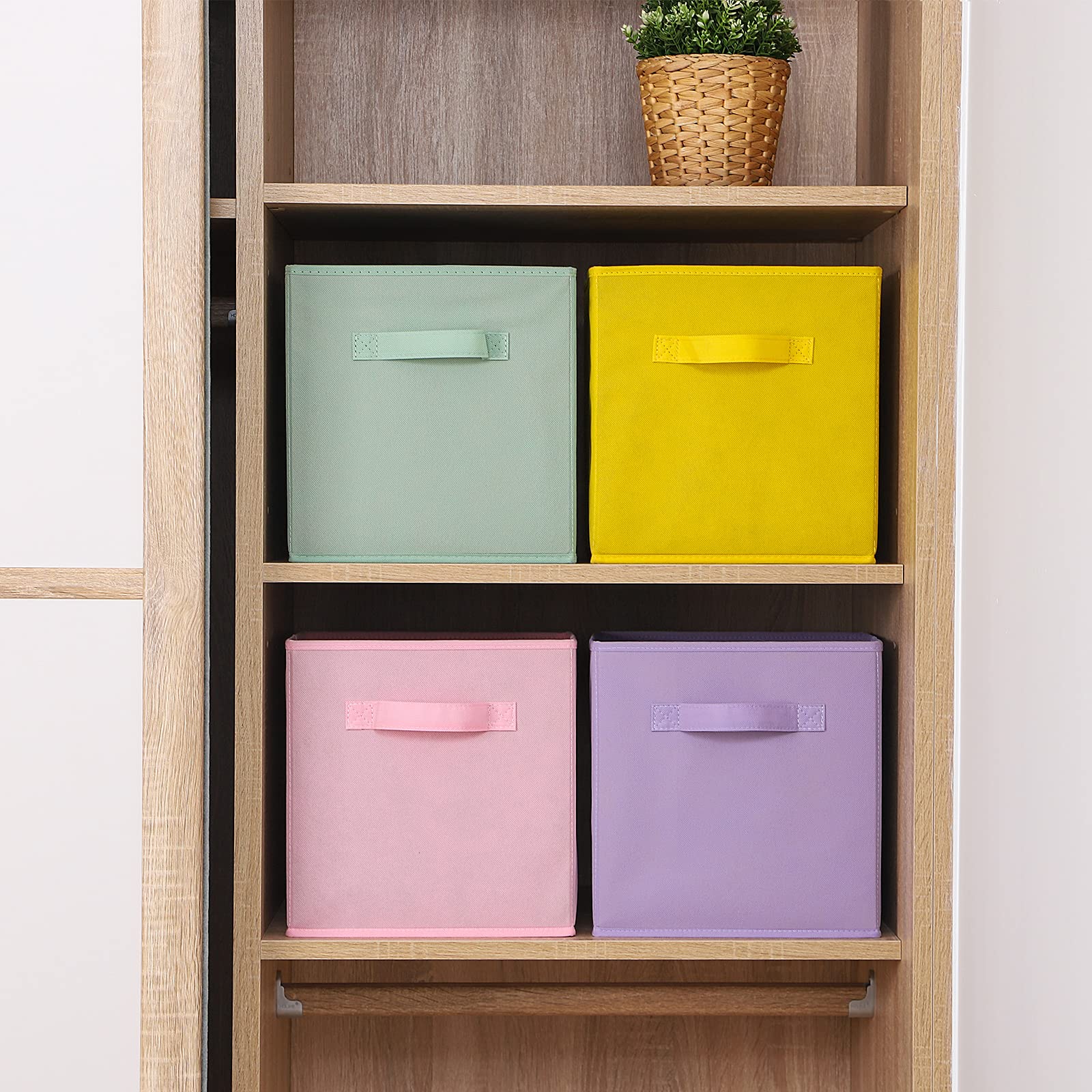 Fabric Storage Bins 6 Pack Fun Colored Durable Storage Cubes with Handles Foldable Cube Baskets for Home (6 Count)