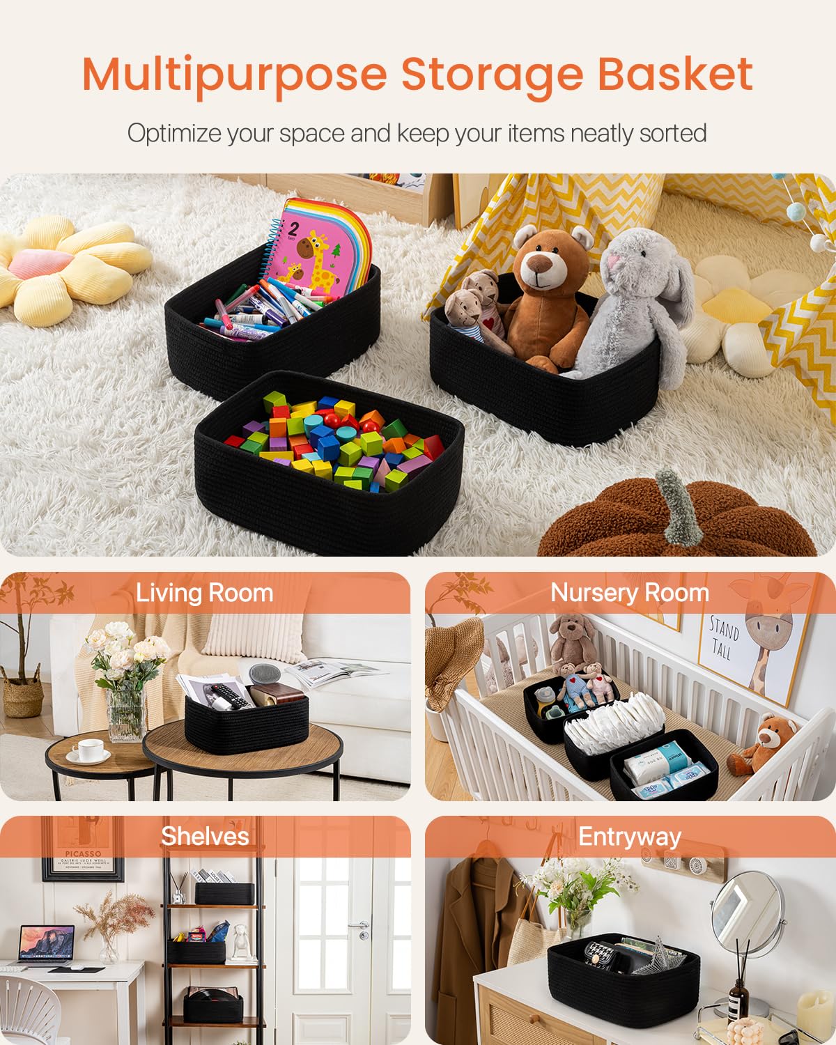 Small Woven Storage Basket for Organizing (3 Count)