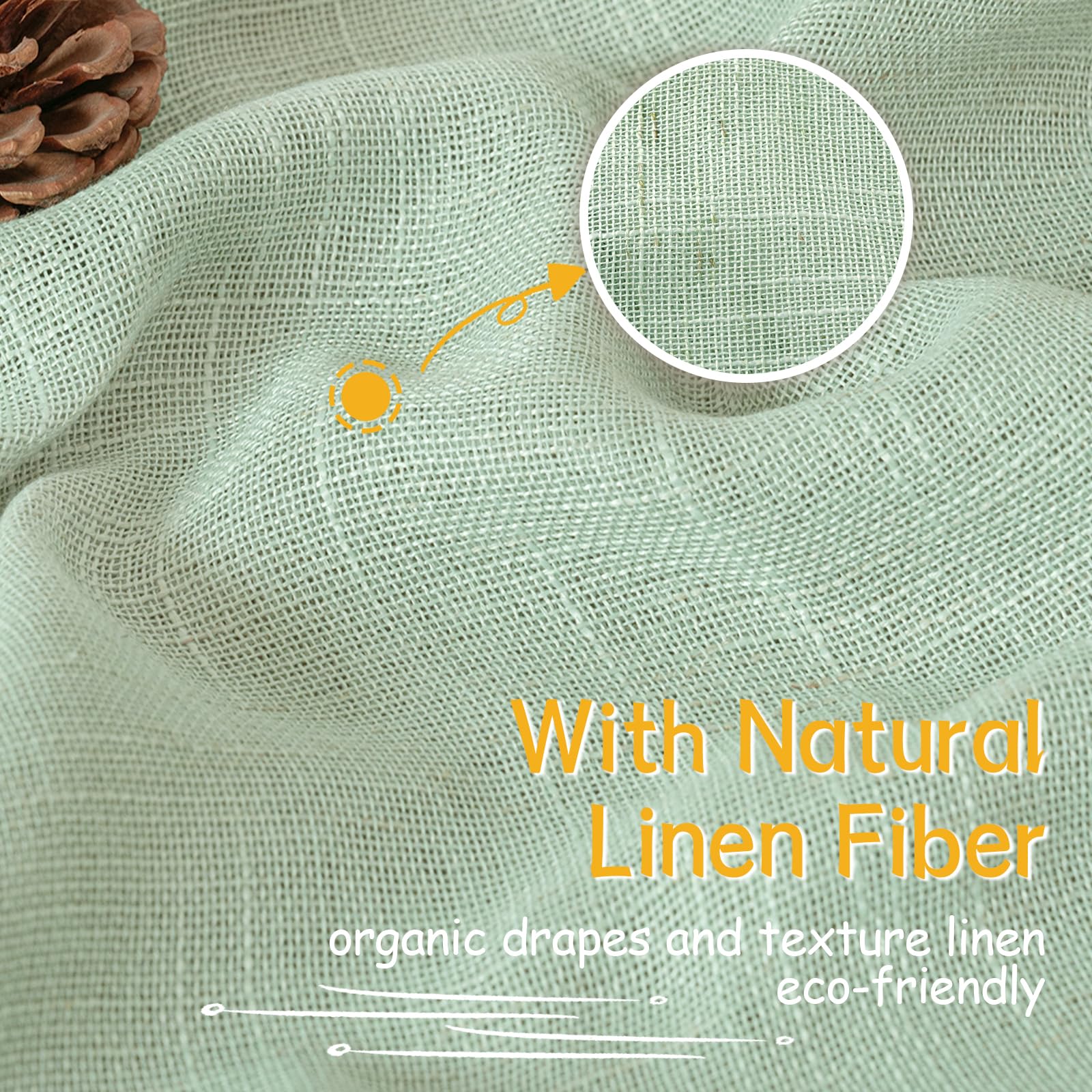 Light Green Linen Semi Sheer Curtains 40 Inch Length for Kitchen Window (2 Count)