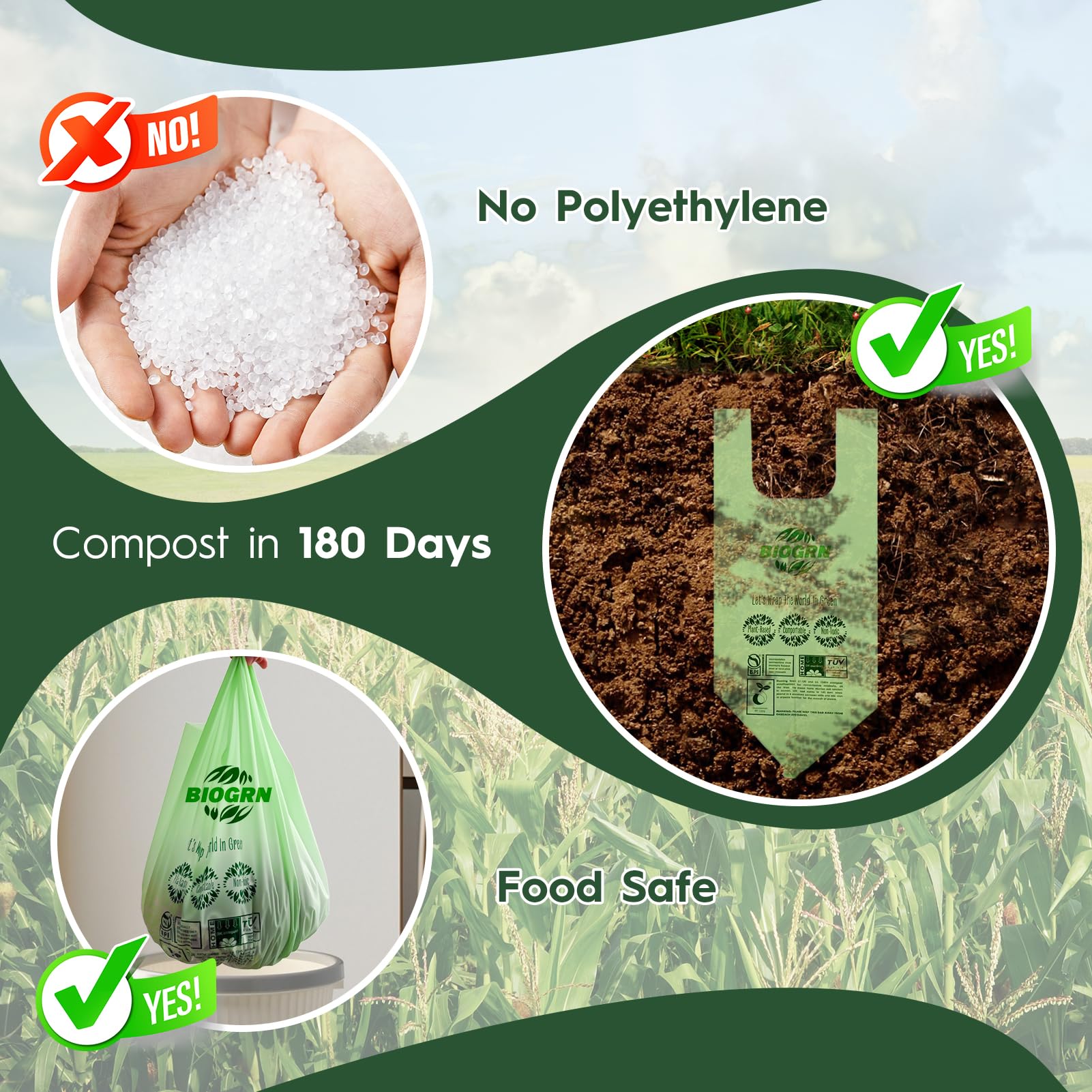 2.6 3 Gallon Compostable Trash Bags with Handles 80 Count 0.67 Mil 11.36 L Small Kitchen Wet Food Scrap Waste Compost Bag for Countertop Bin ASTM D6400 US BPI and OK Compost Home Certified