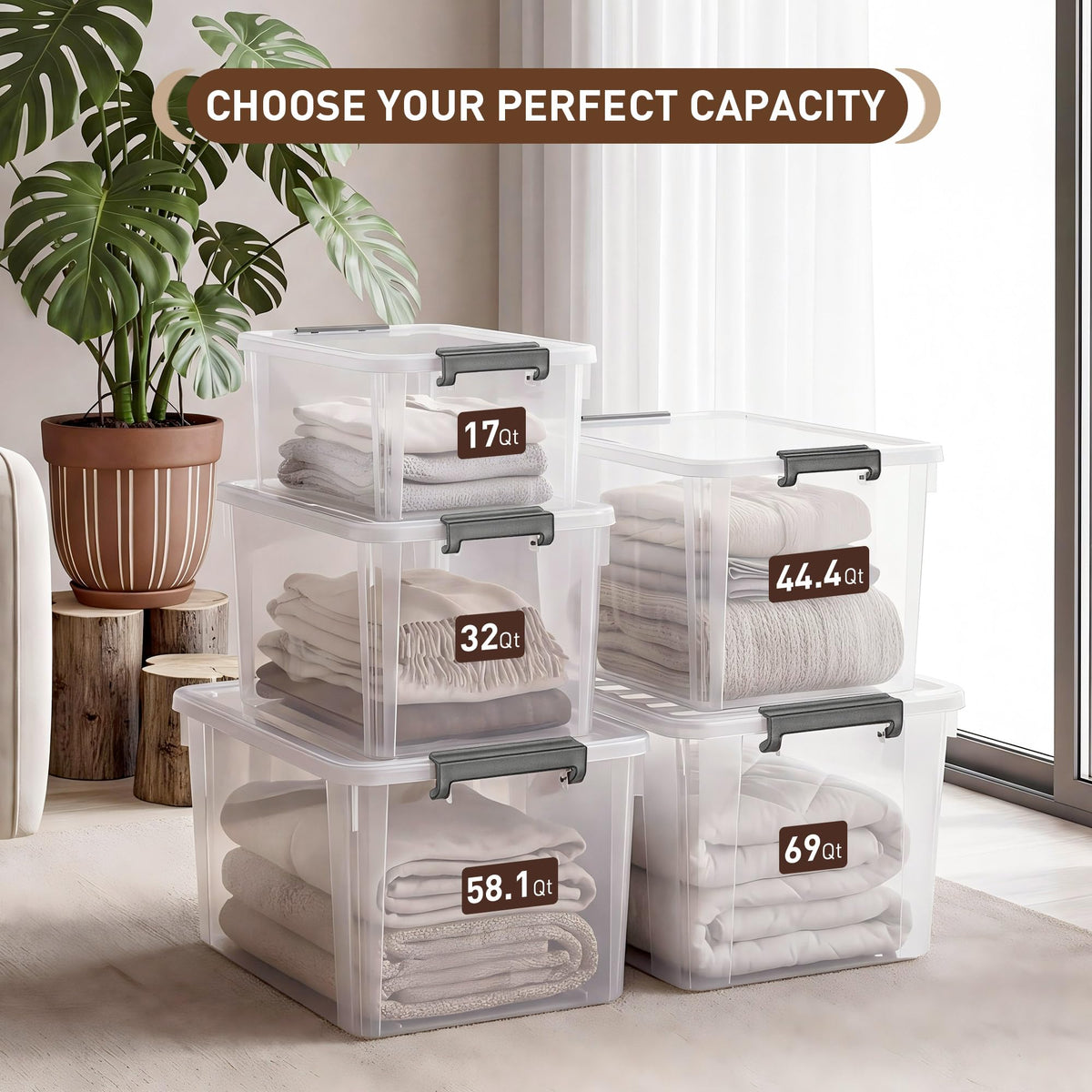 69 QT Plastic Storage Bins with Latching Lids Stackable Storage Containers for Organizing Large Clear Storage Box for Garage (4 Count)