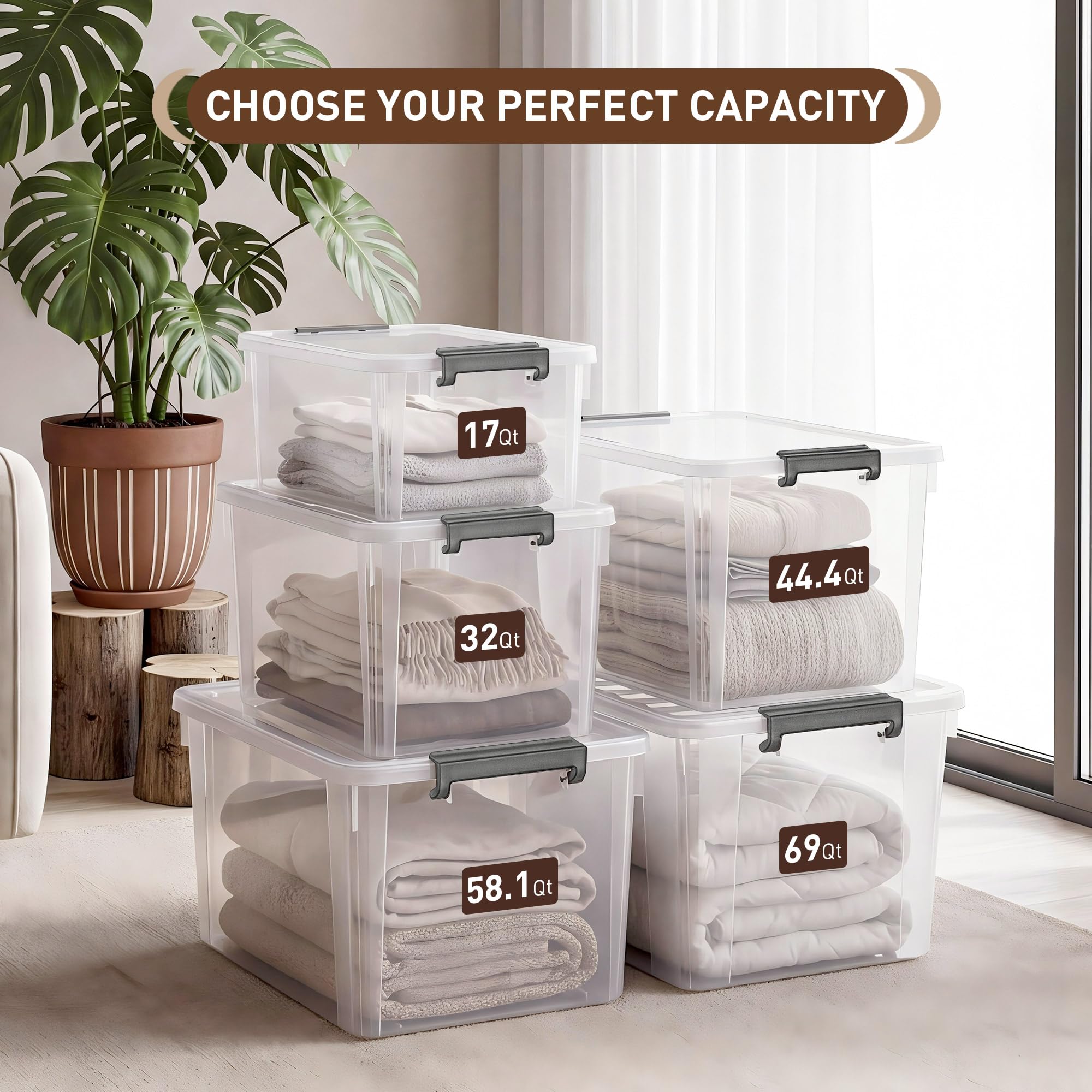 6 Packs 17 QT Plastic Storage Bins with Lids Large Stackable Storage Containers for Organizing Clear Storage Box for Garage (6 Count)