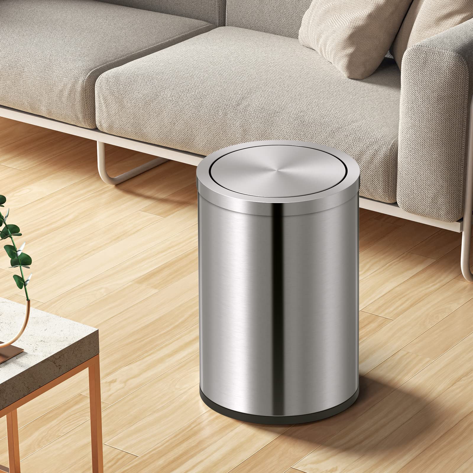 2.4 Gallons Brushed Silver Swing Lid Stainless Steel Trash Can