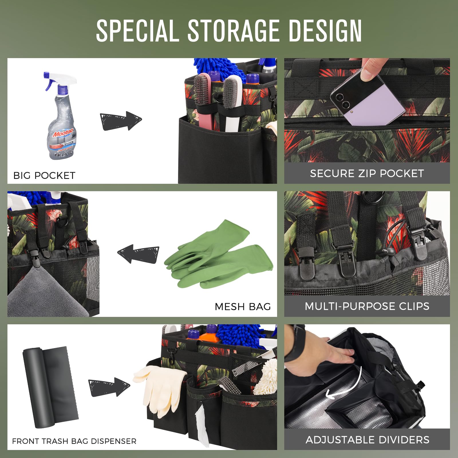 Wearable Cleaning Caddy Organizer With Handle & Shoulder Strap