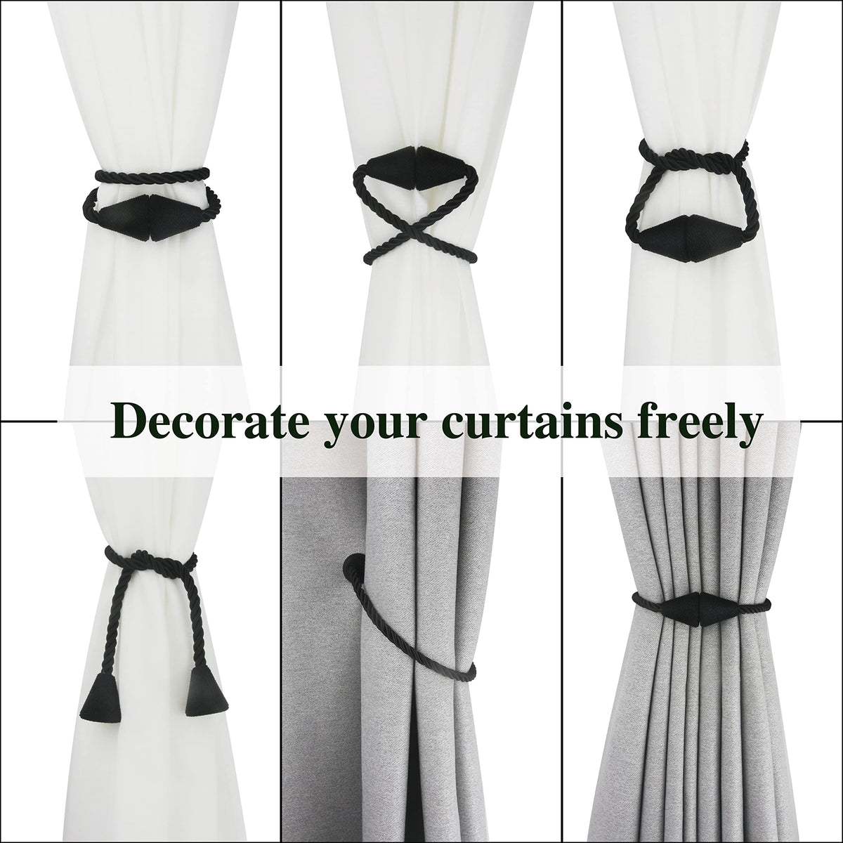 2 Pack Magnetic Curtain Tiebacks Rope Modern Handmade Curtain Tie Backs Decorative Drapes Weave Holdbacks for Window Décor