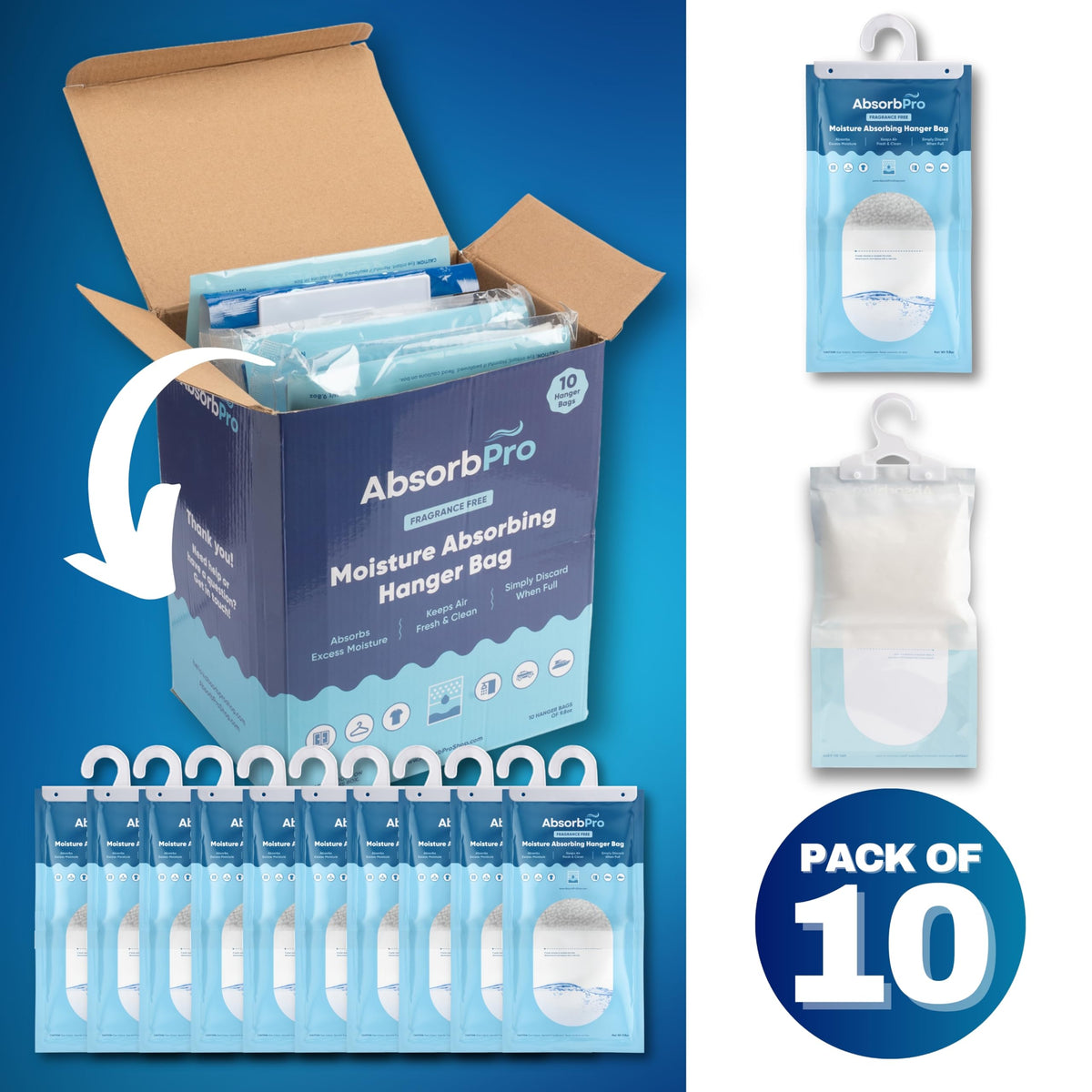 Hanging Moisture Absorber Bags 9.8 oz (10 Count)