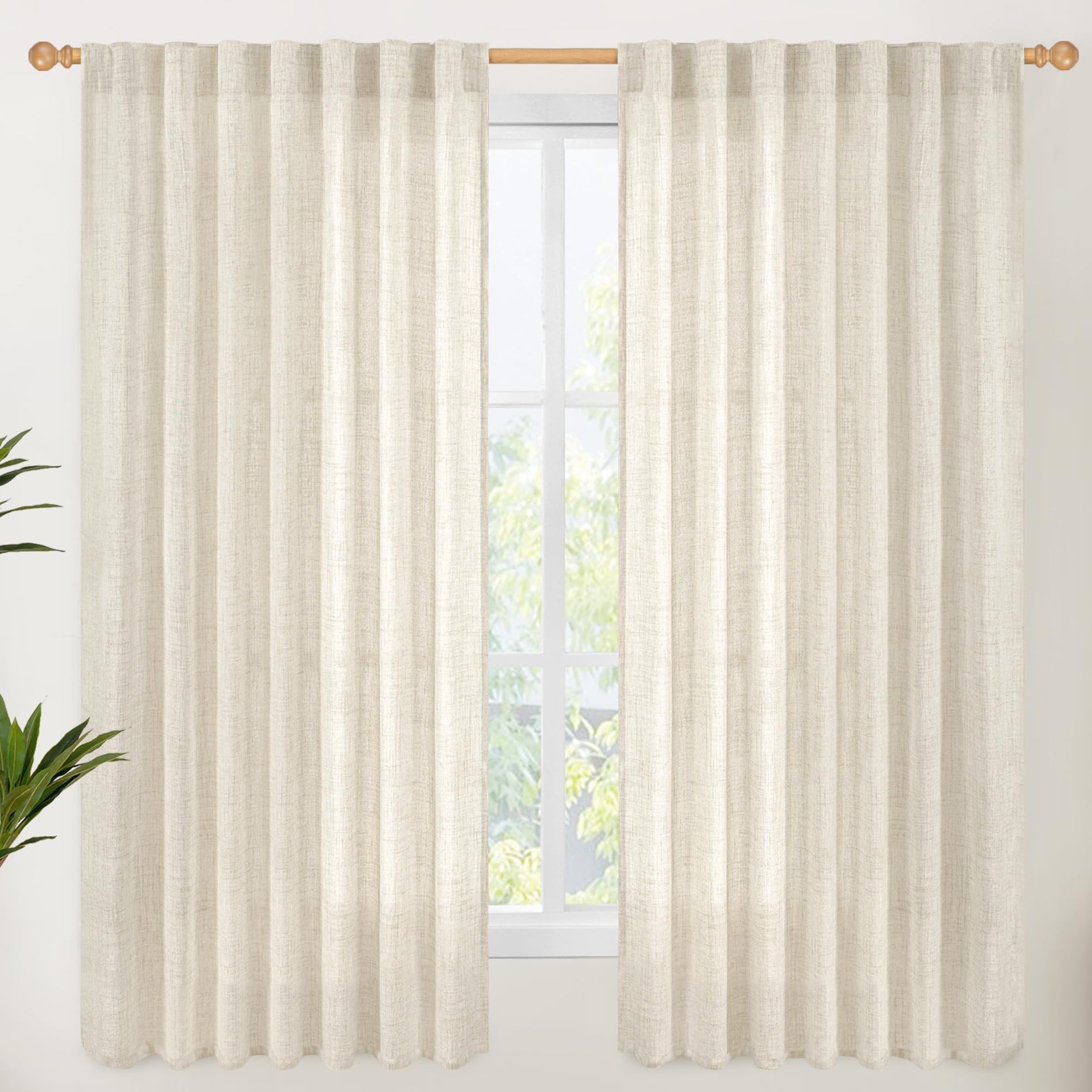 Linen Curtains 60 Inch Wide for Living Room (2 Count)