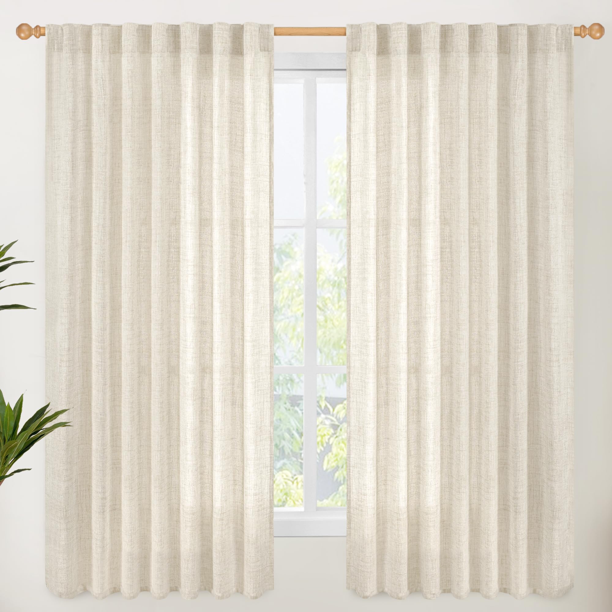 Linen Curtains 60 Inch Wide for Living Room (2 Count)