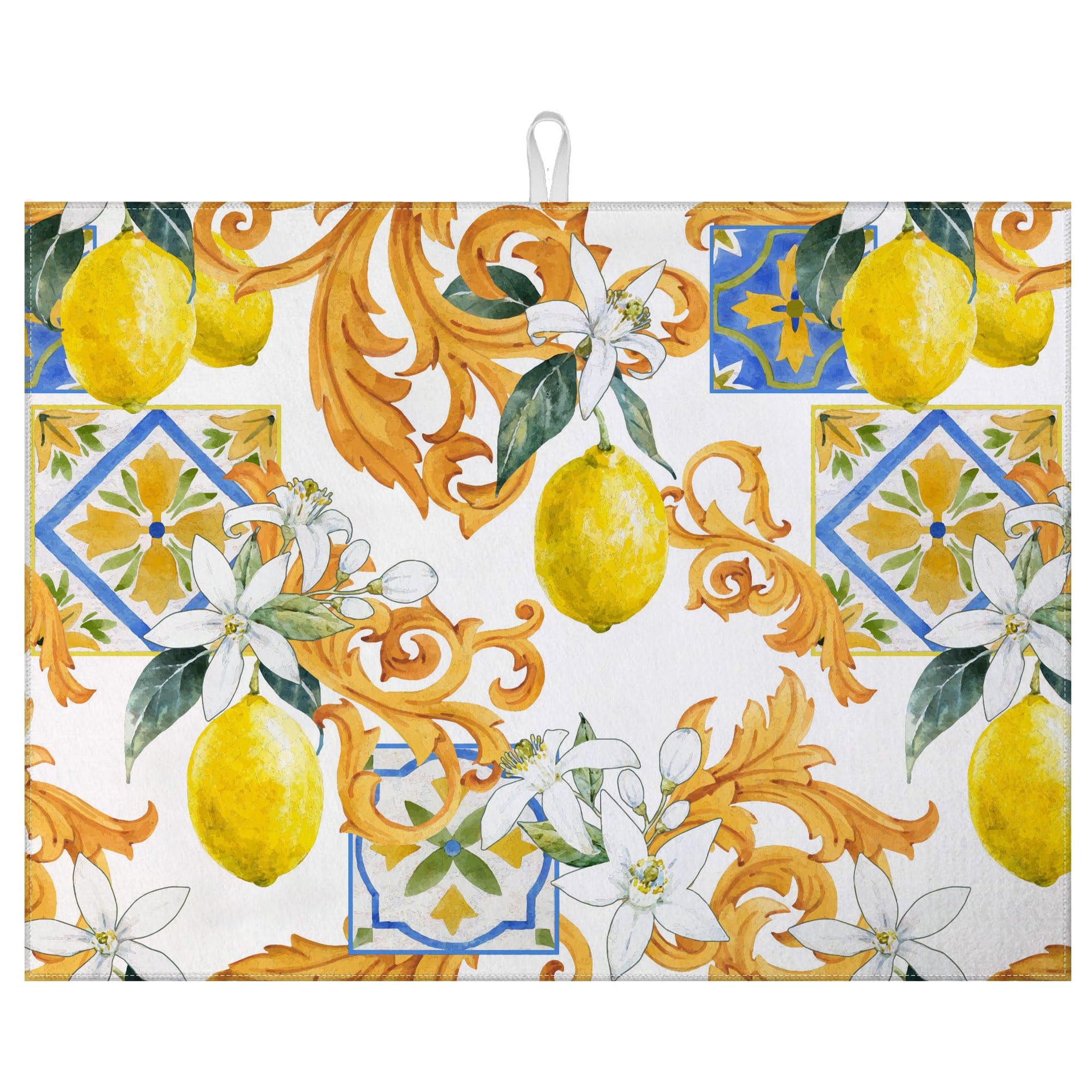 Watercolor Lemon Dish Drying Mat for Kitchen Counter Microfiber Absorbent Dish Kitchen Drying Mat Draining Reusable Washable for Dishes