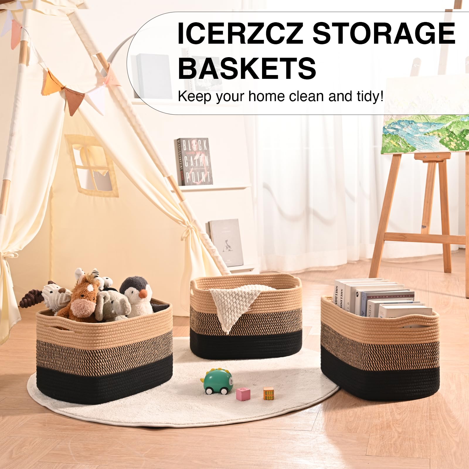 Storage Baskets for Organizing Shelves (3 Count)