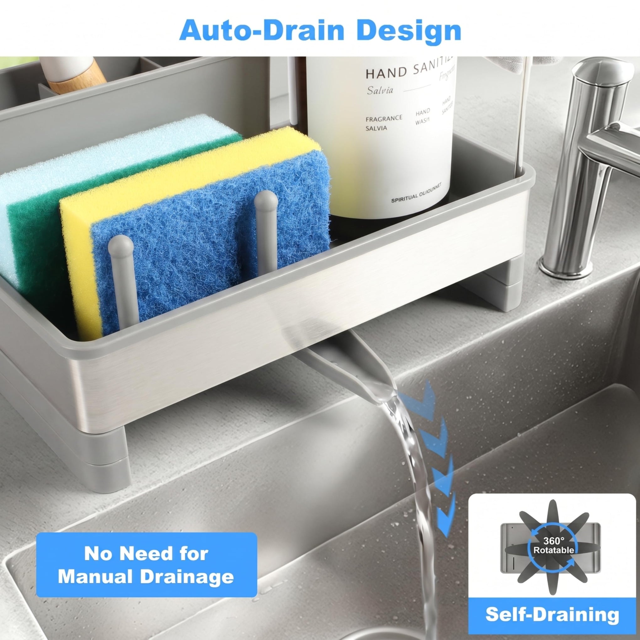 Sponge Holder for Kitchen Sink Caddy Organizer