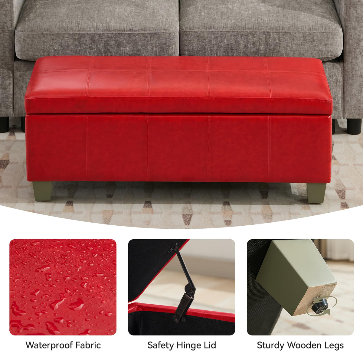 41" Faux Leather Storage Ottoman