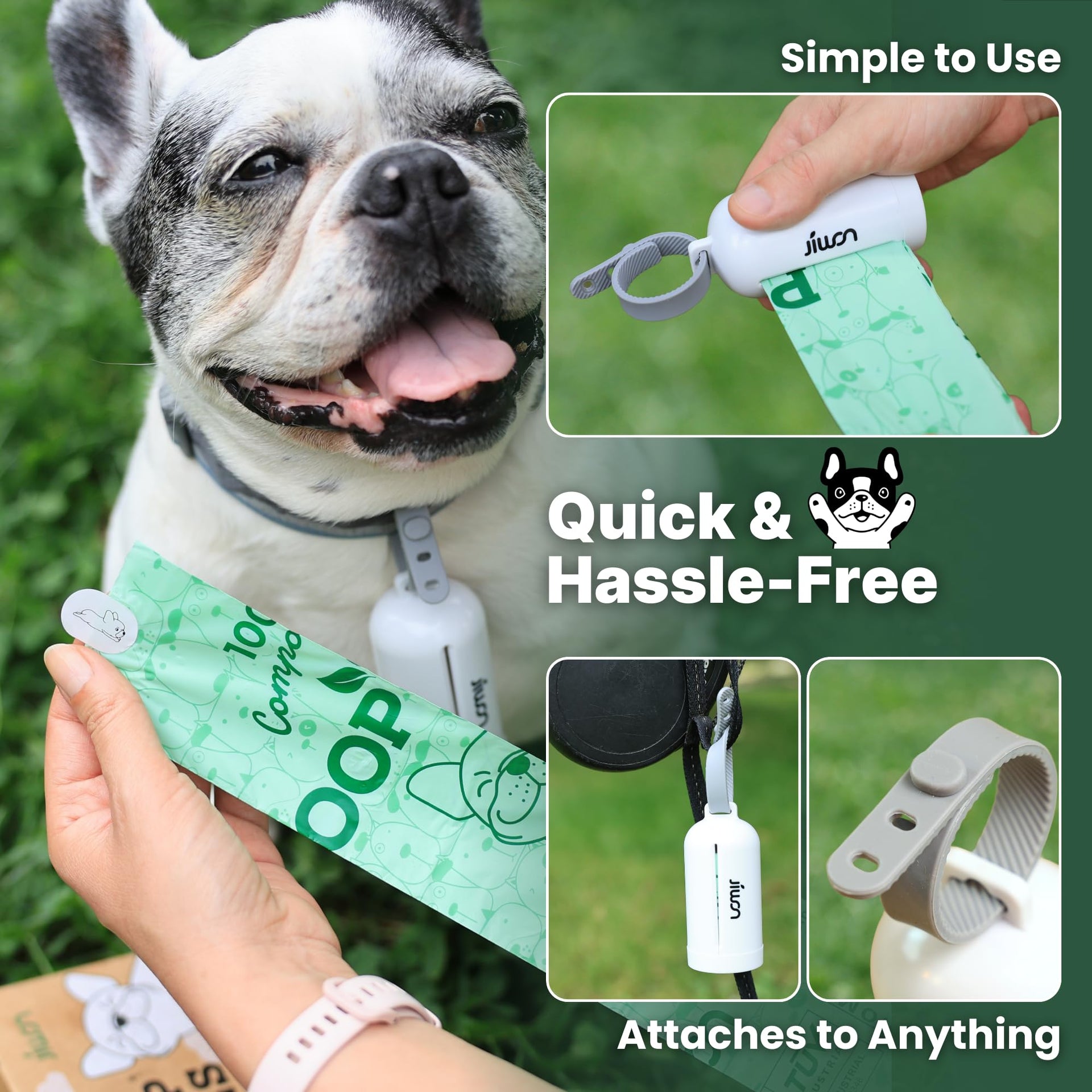 Dog Poop Bag Dispenser with 100% Compostable Refill Roll