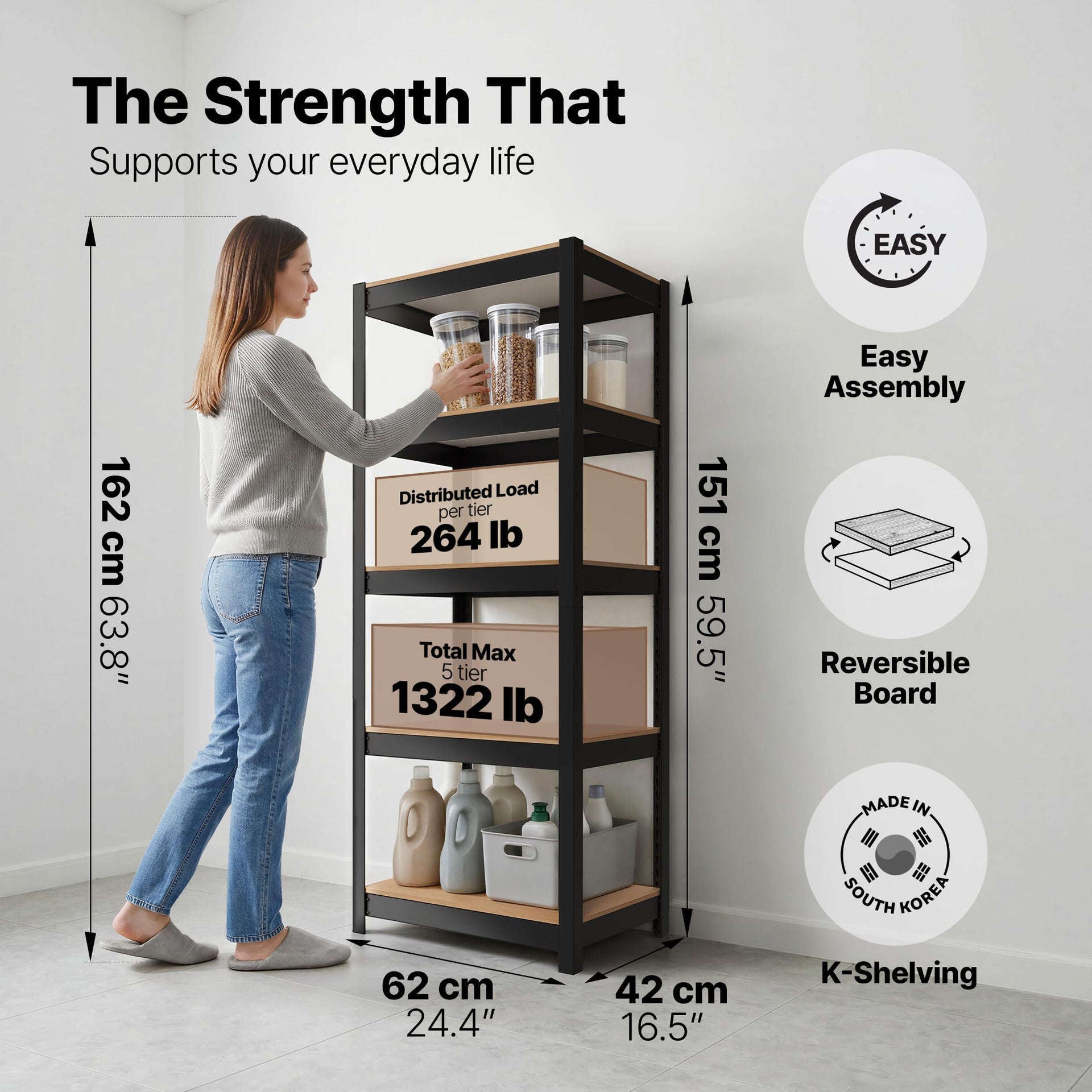 House Black 24.1" W 5 Tier Storage Shelves Garage Shelving Unit