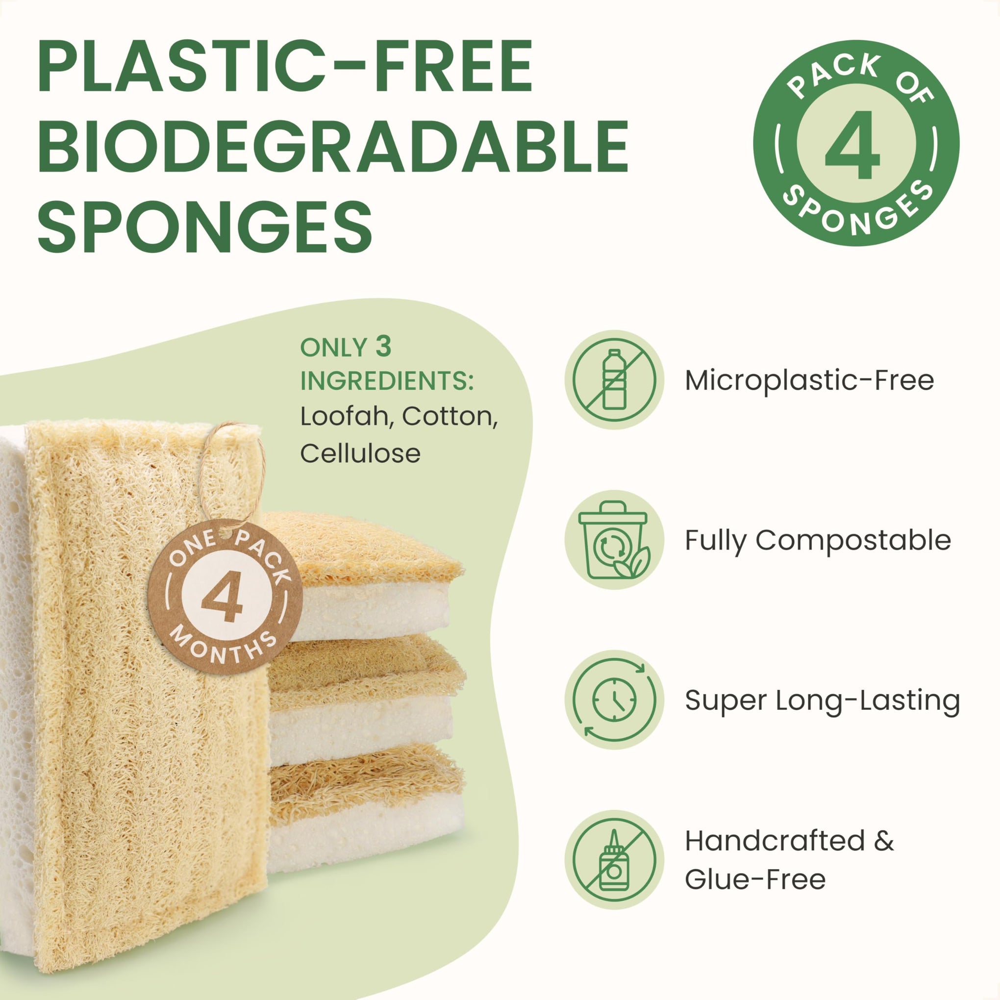 Natural Kitchen Sponges (4 Count)