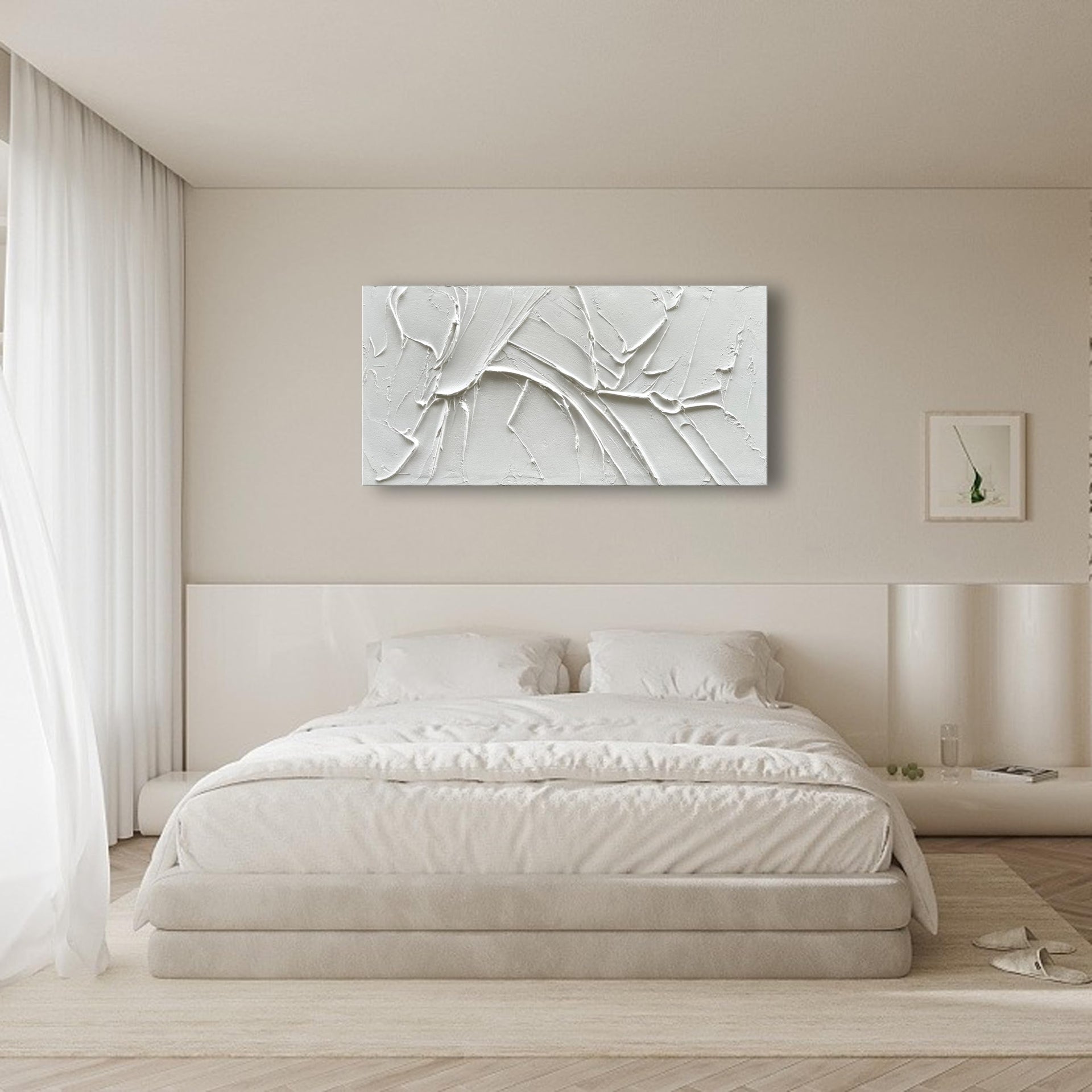 Hand Painted Thick Texture White Minimalist Oil Painting 24x48 Inches Contemporary Abstract Art Oil Painting