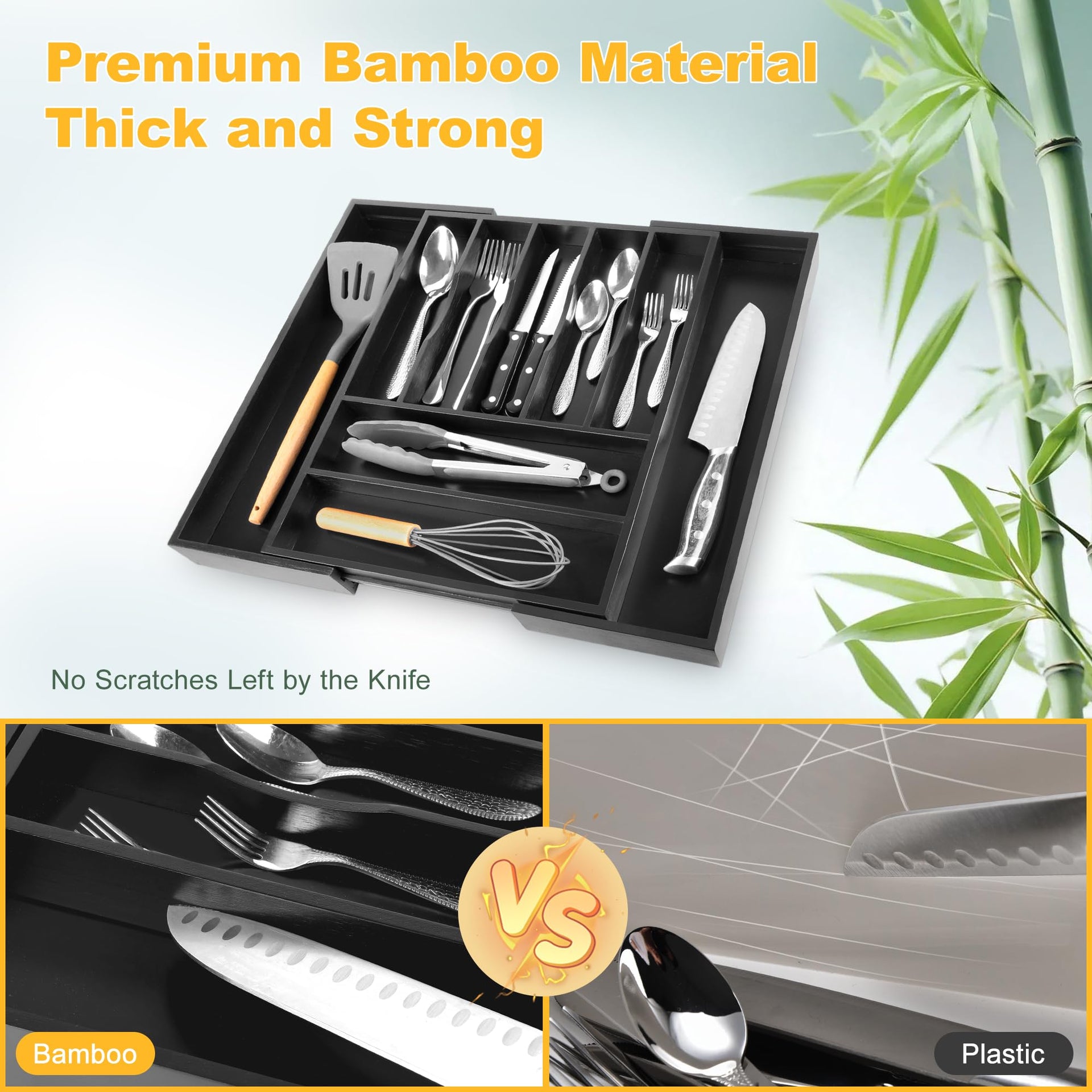 Large Premium Bamboo Silverware Organizer