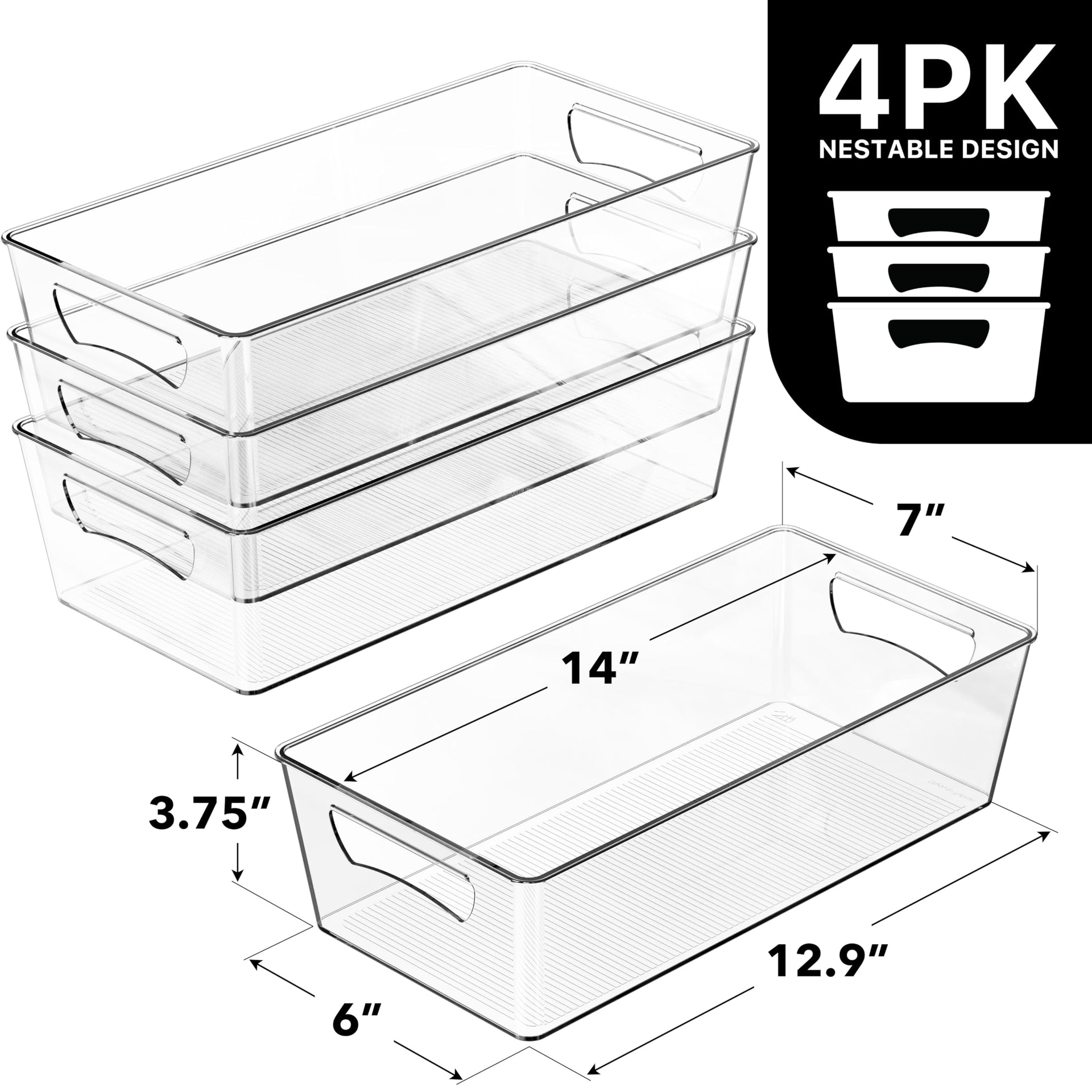 4 Pcs Pantry Clear Bin Storage Organizer (4 Count)