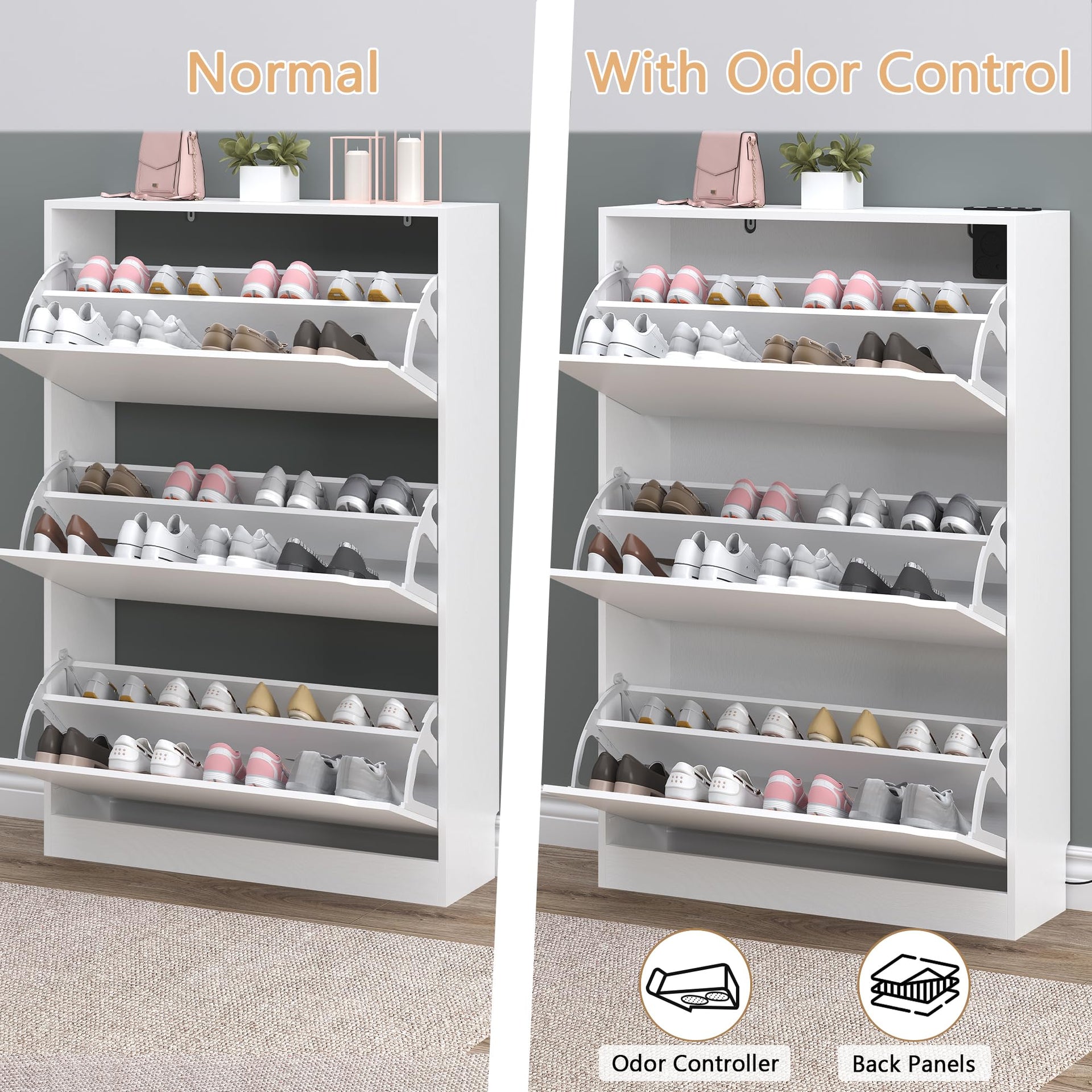 Shoe Cabinet with Odor Control and Back Panels