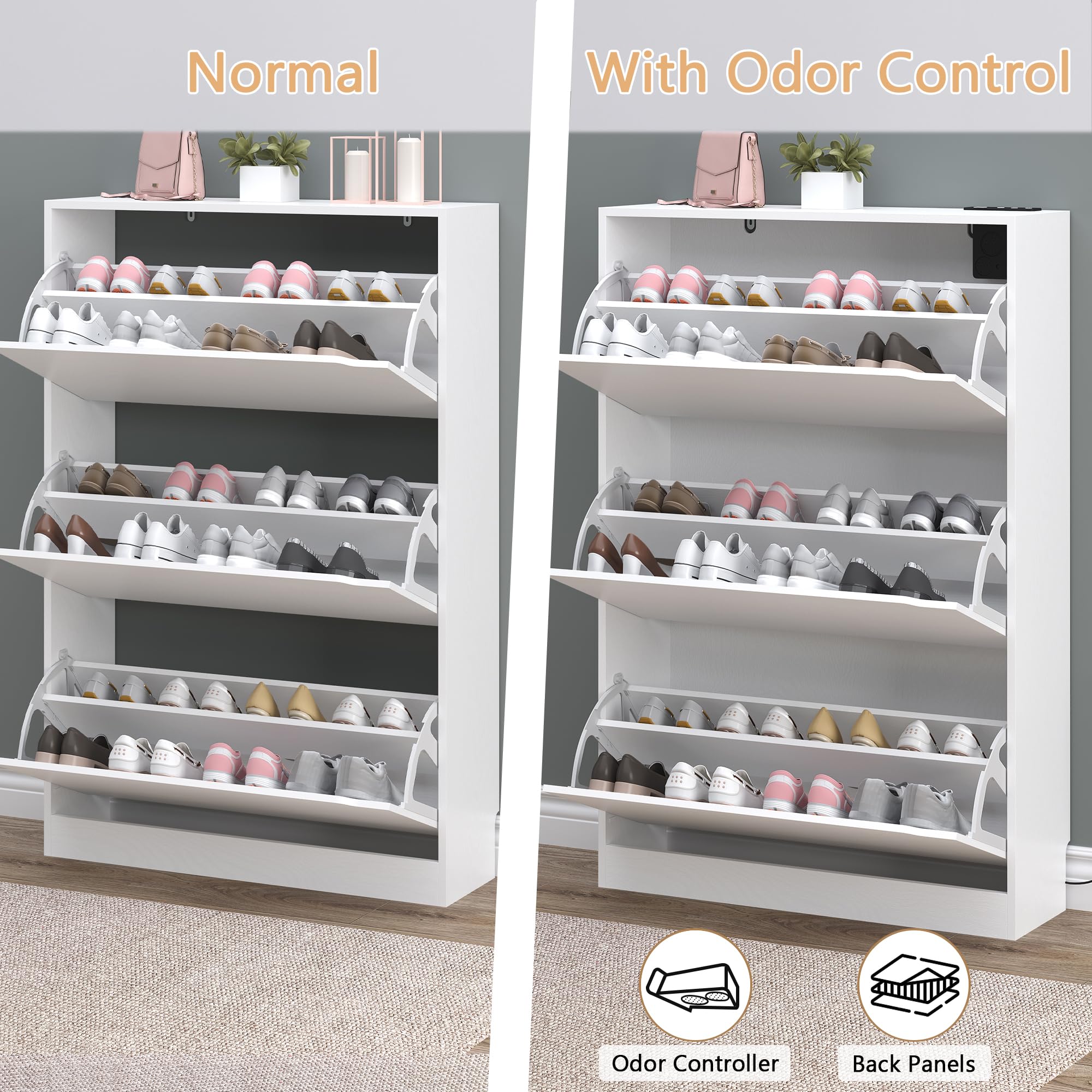 Shoe Cabinet with Odor Control and Back Panels