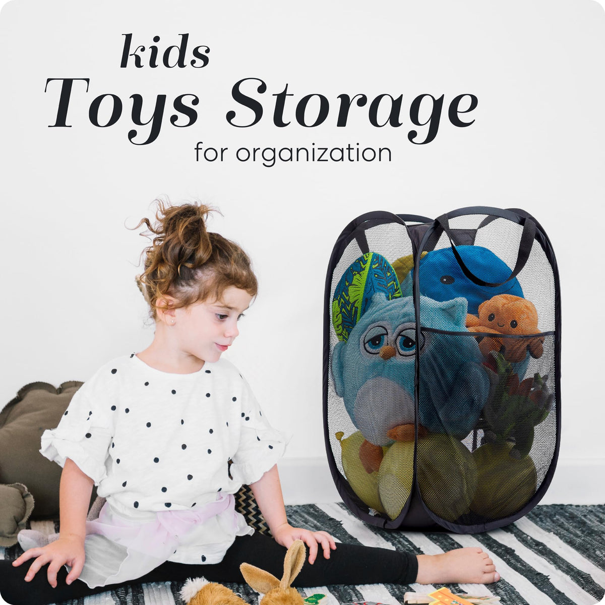 Collapsible Mesh Pop Up Hamper with Wide Opening and Side Pocket (2 count)