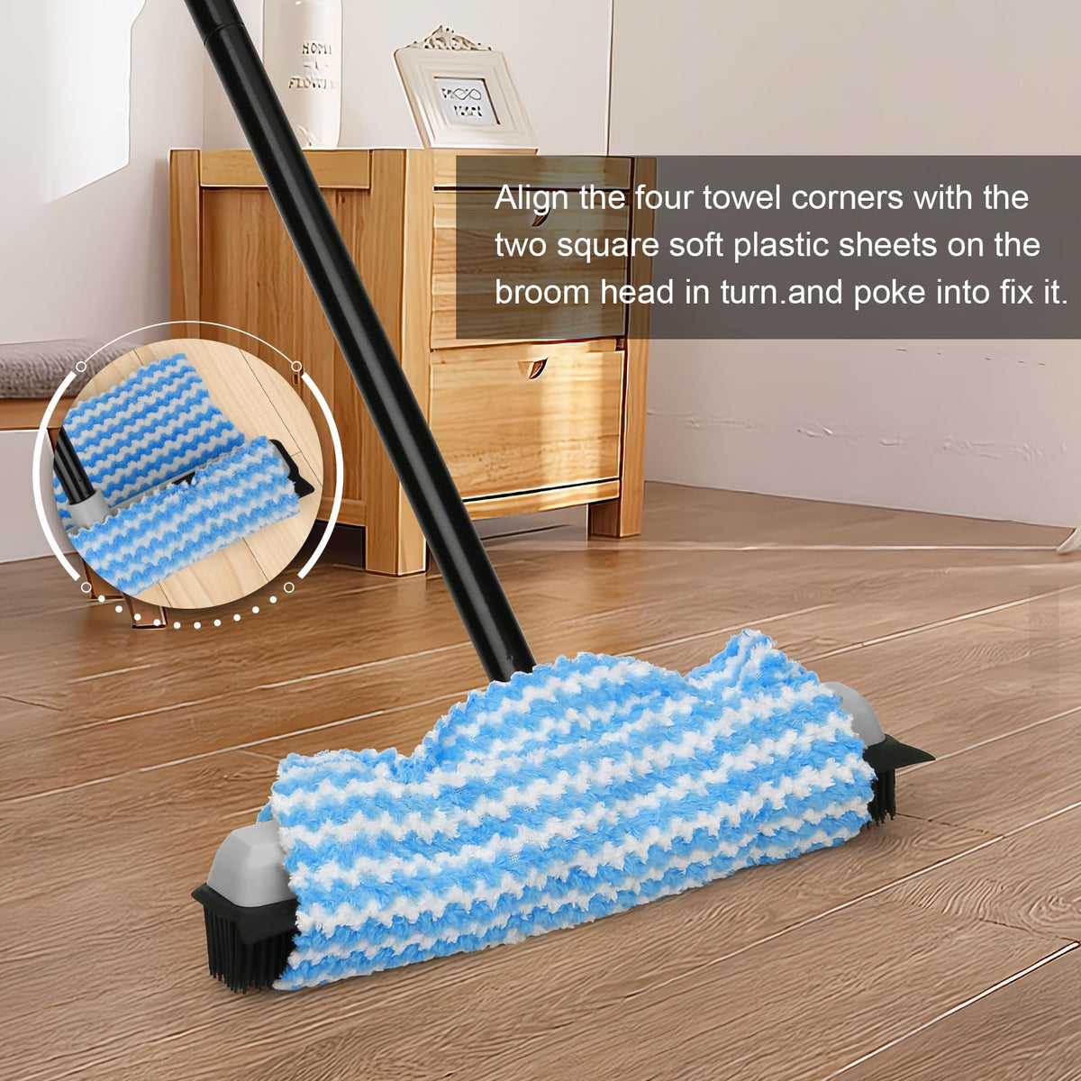 Pet Hair Removal Rubber Broom with Squeegee with 59" Long Handle