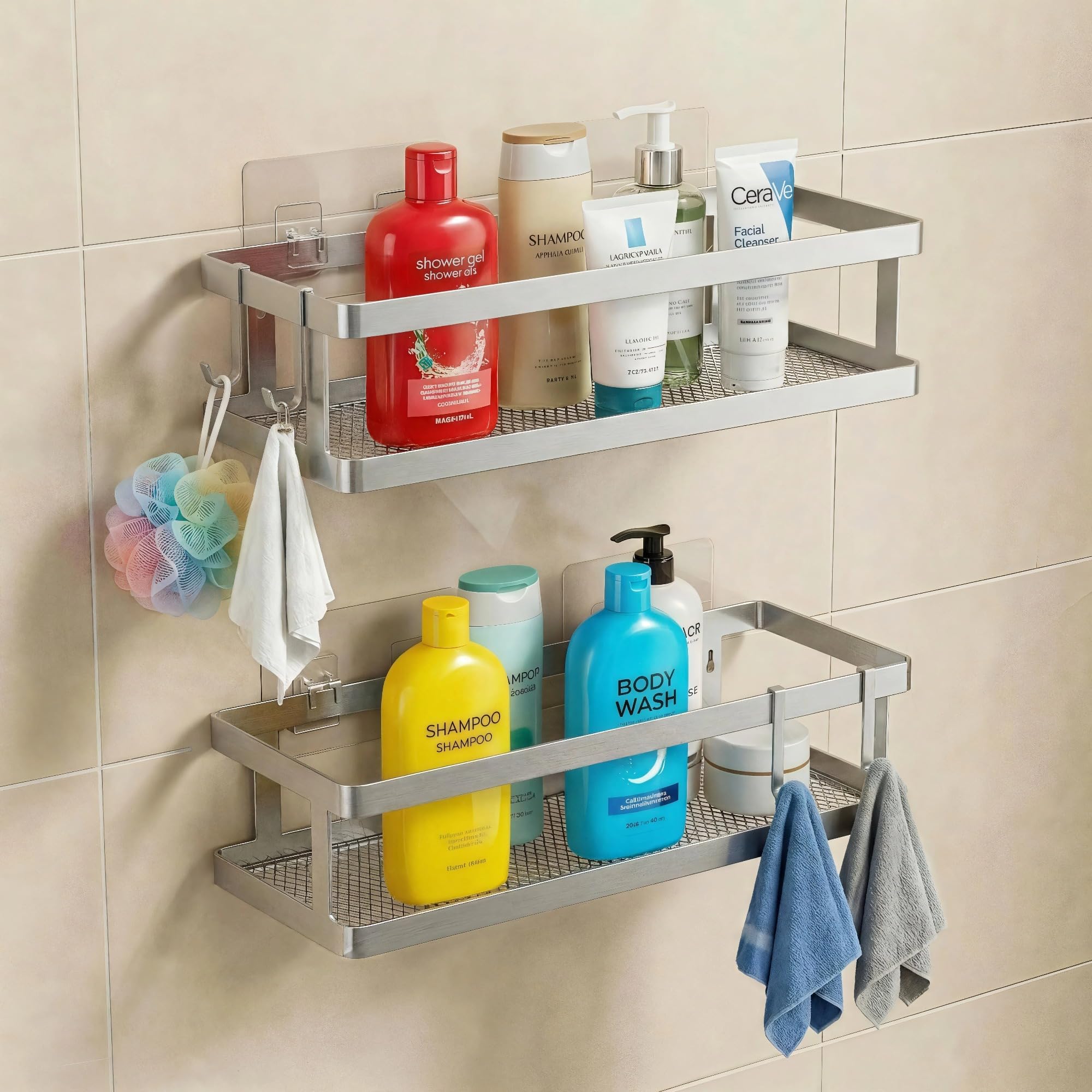 2 Pack Minimalist Shower Caddy Wall Mount (2 Count)