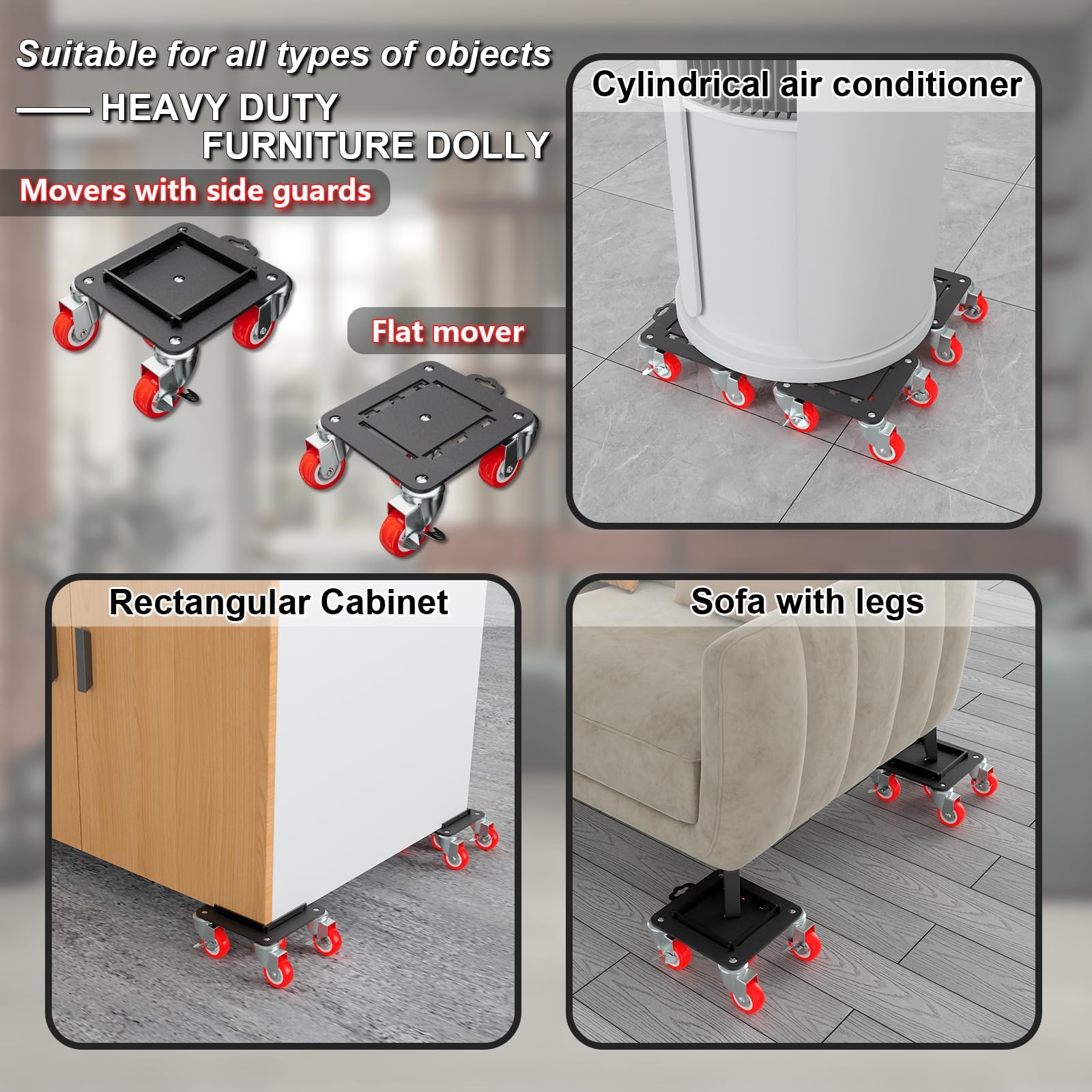 Furniture Dolly 5 Wheels Heavy Duty with Removable Side Guards