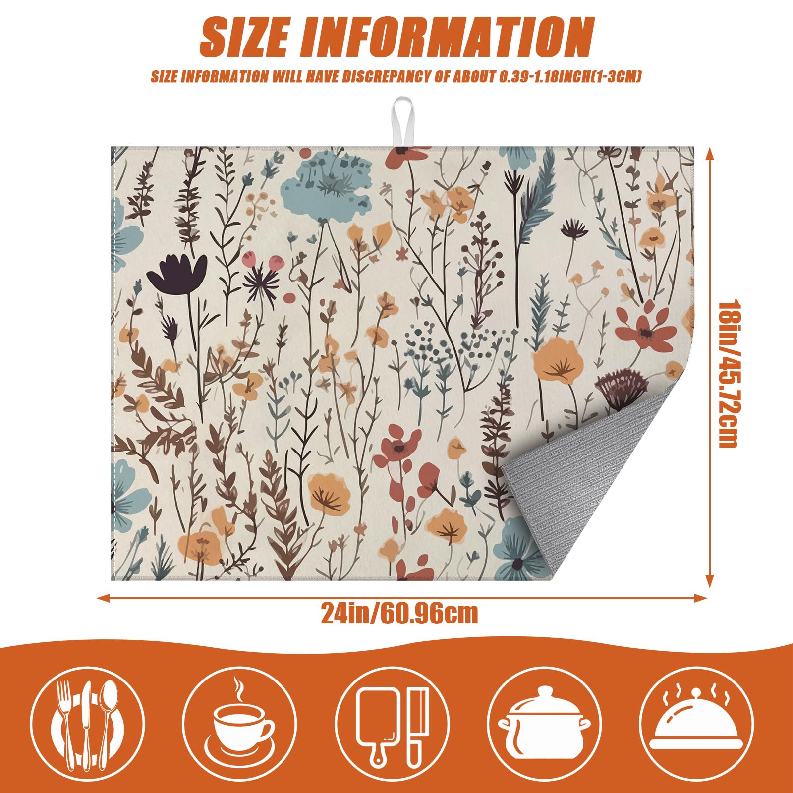 Vintage Floral Dish Drying Mat for Kitchen Counter Microfiber Absorbent Dish Kitchen Drying Mat Draining Reusable Washable for Dishes