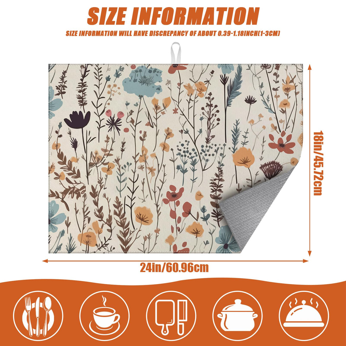 Vintage Floral Dish Drying Mat for Kitchen Counter Microfiber Absorbent Dish Kitchen Drying Mat Draining Reusable Washable for Dishes