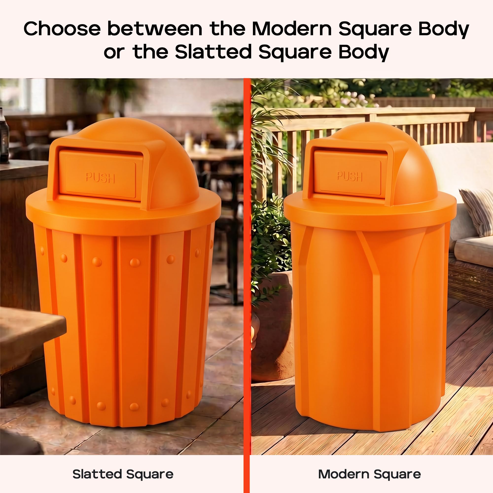 Campus Collection 42 Gallon Plastic Commercial Garbage Can with Push Lid