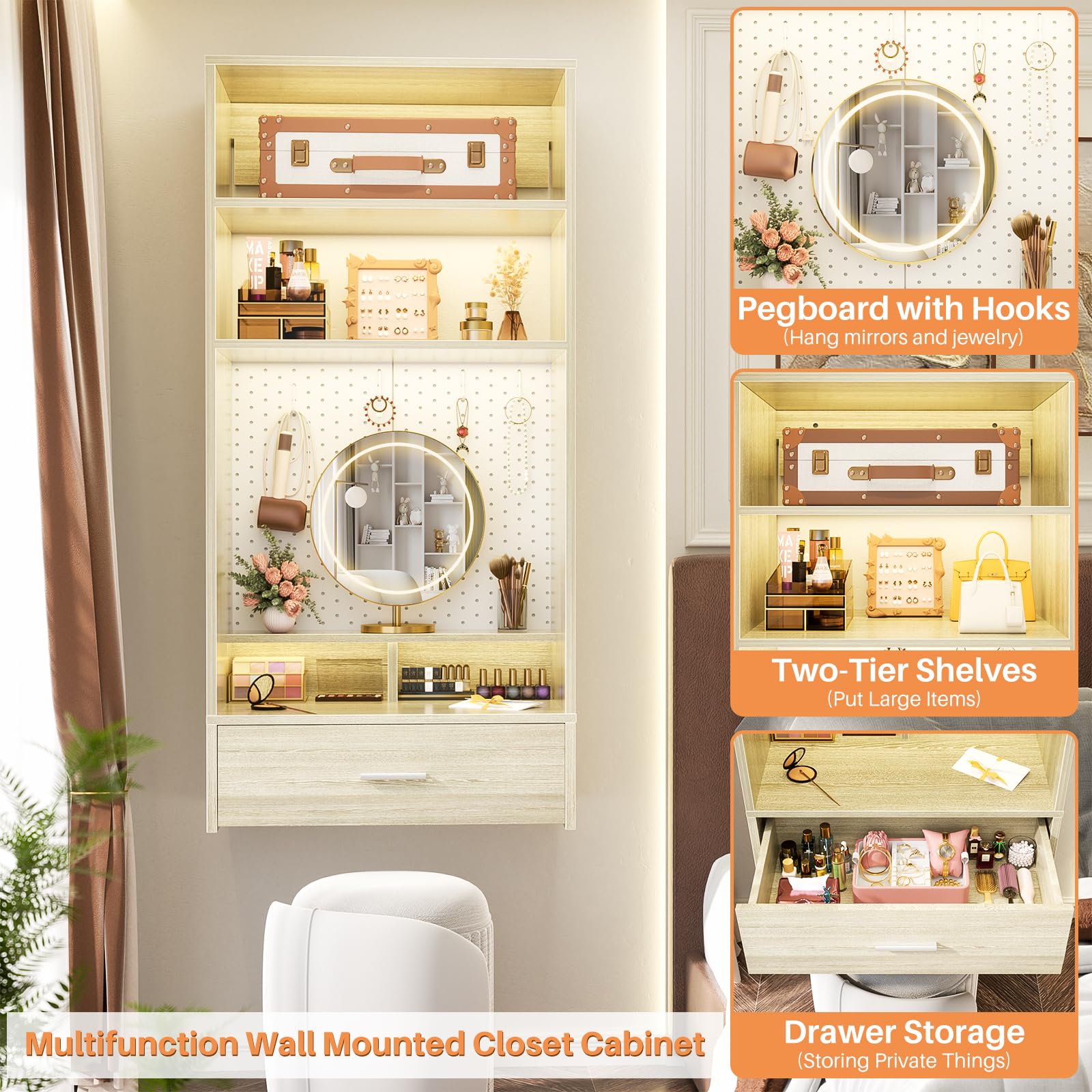 24 inch Closet System with Drawers and Magnetic Pegboard
