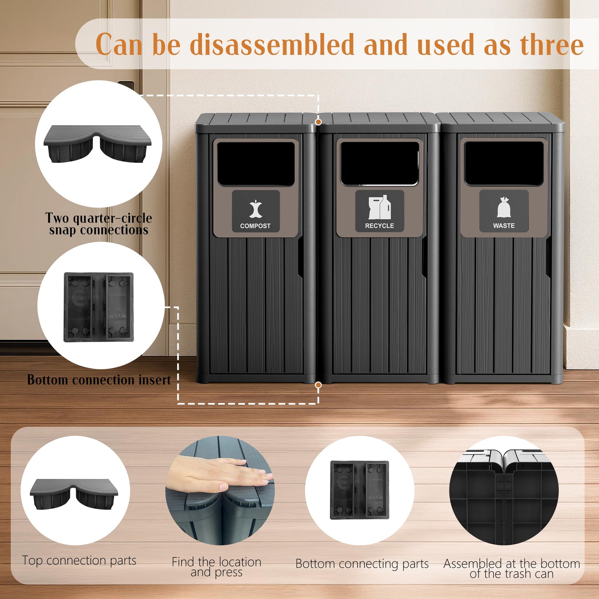 35" Tall Outdoor Trash Can (3 Count)