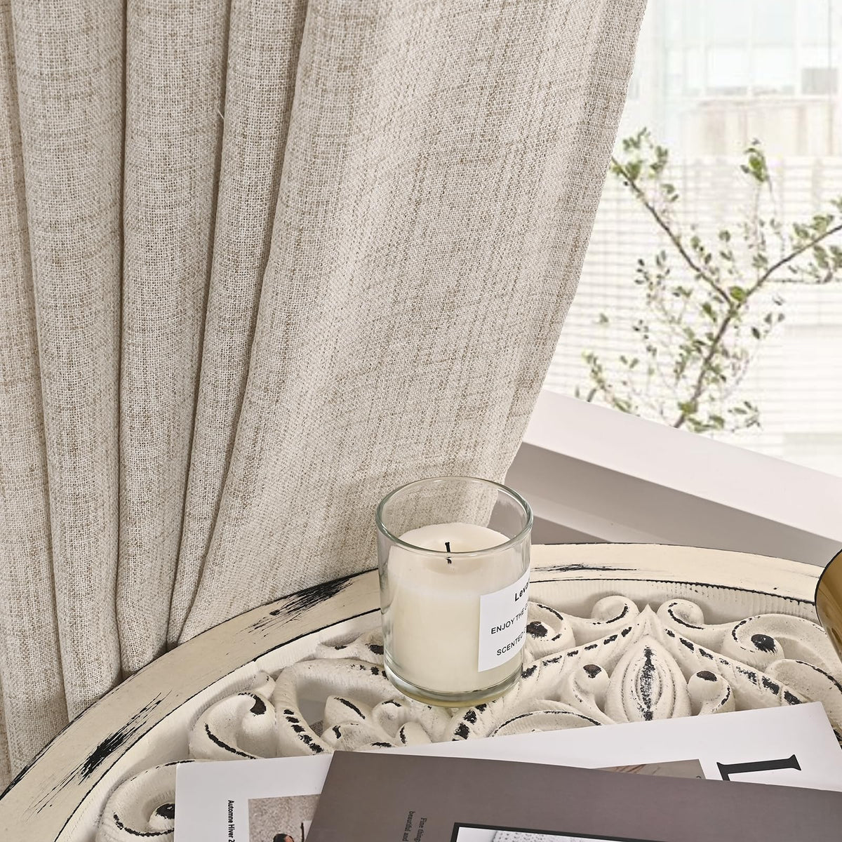 Natural Linen Curtains 60x63 Inch Length for Living Room 2 Panels (2 Count)