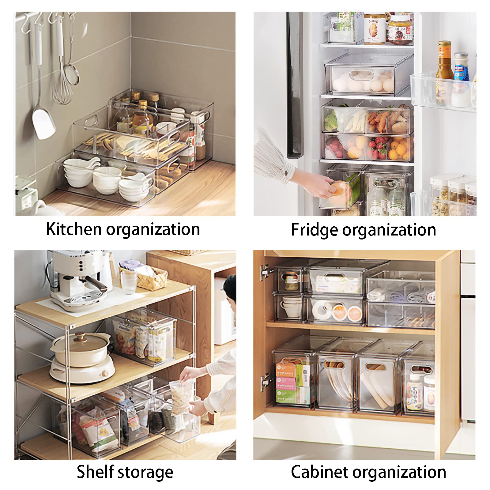 7 pack Stackable Refrigerator Organizer Bins Pull