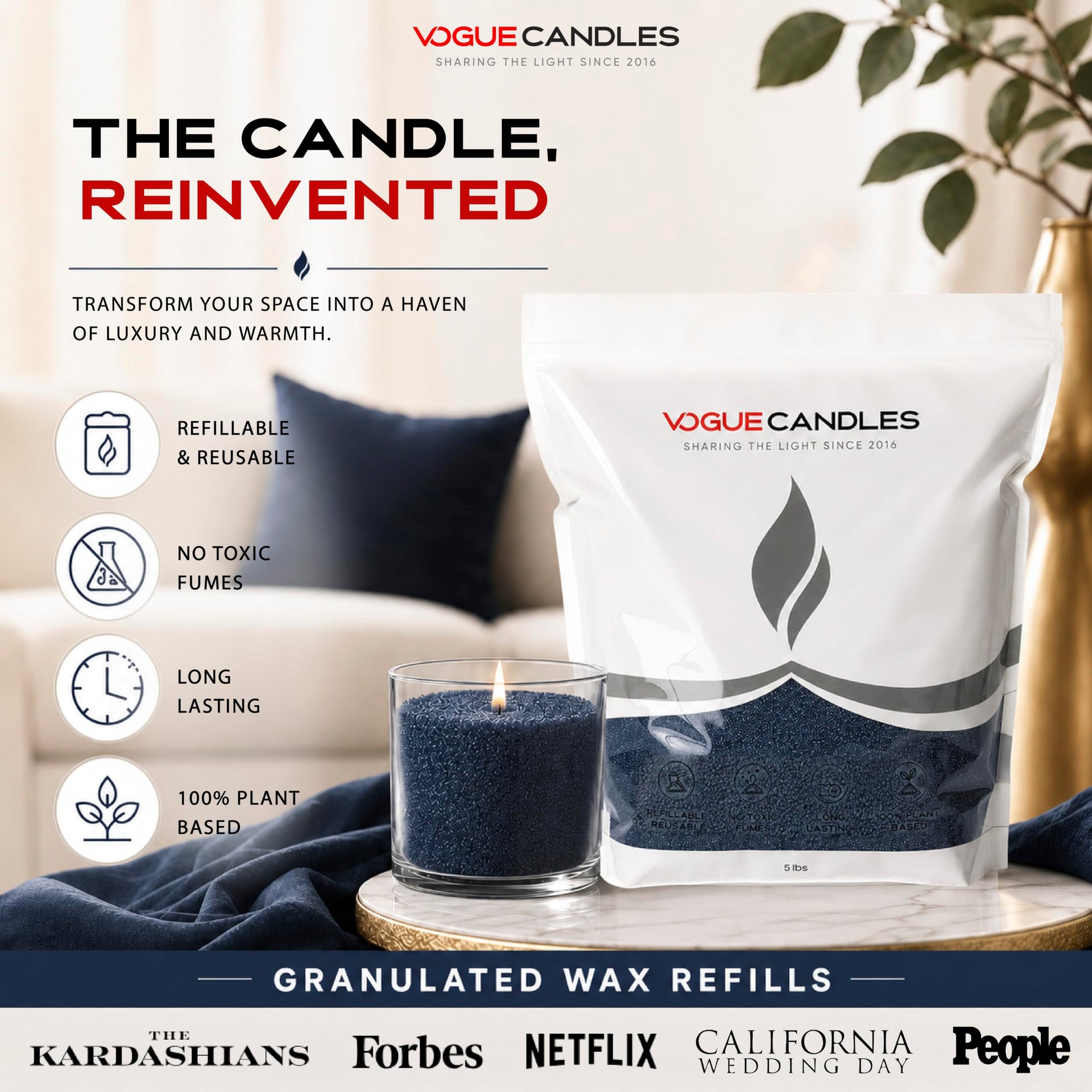 Vogue Candles Blue Pearled Candle Sand Wax (80 Ounce)
