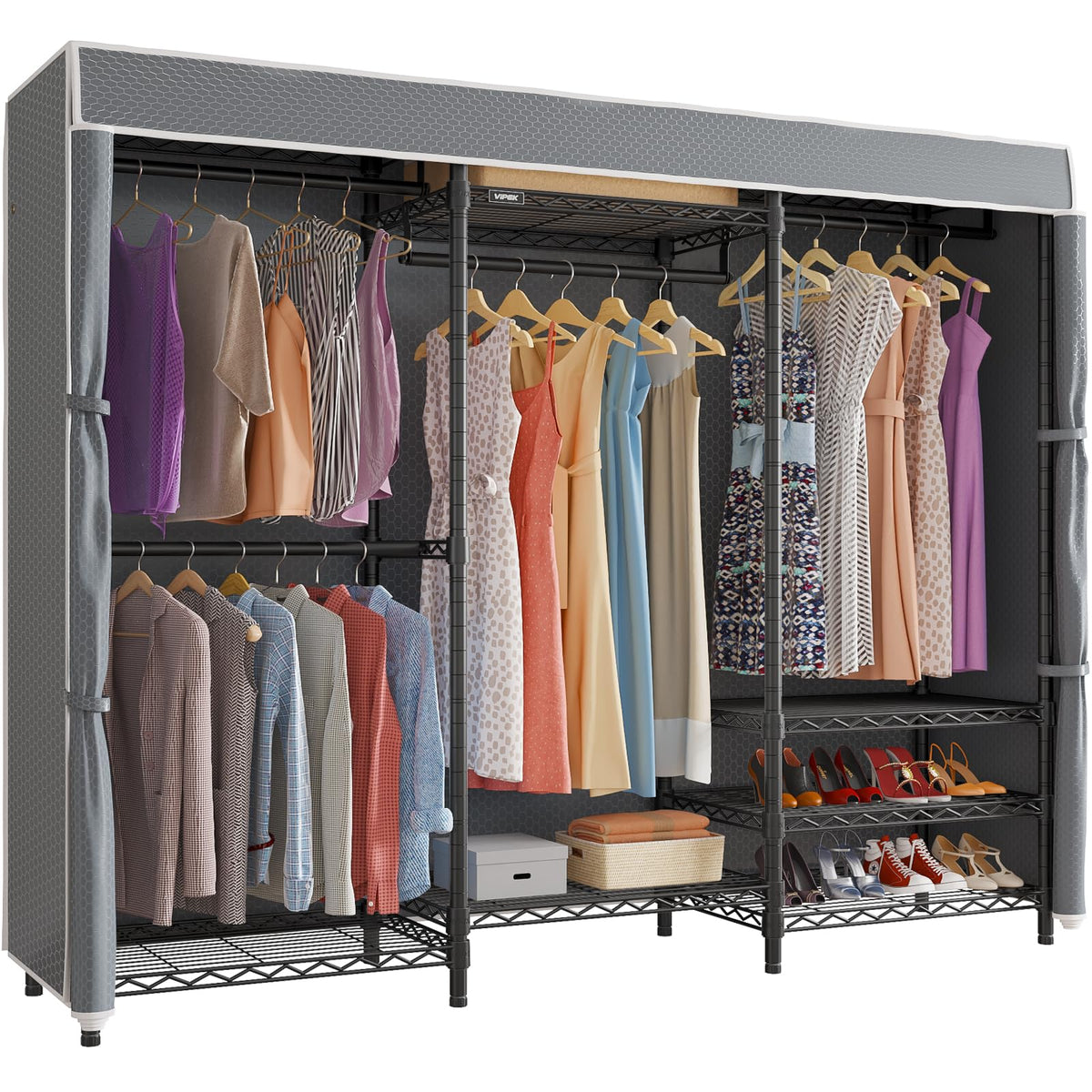V5C Portable Closet Wardrobe Bedroom Armoires Heavy Duty Covered Clothing Rack