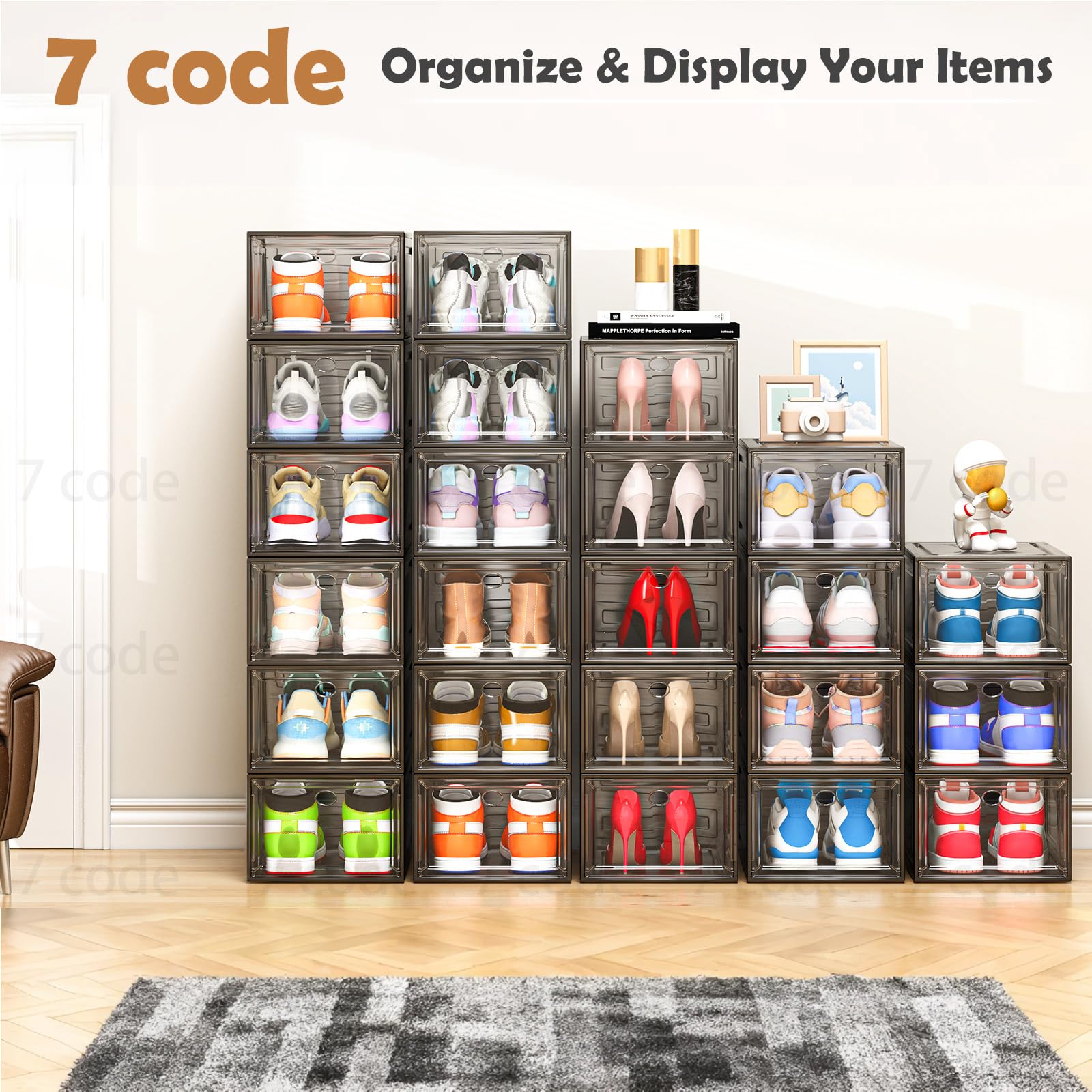 Sturdy Clear Shoe Organizer with Magnetic Door (6 Count)