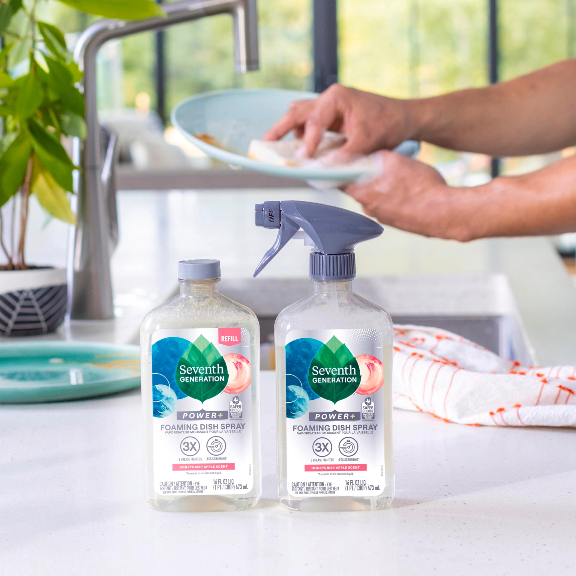 Power+ Foaming Dish Spray Dishwashing soap Honey Crisp Apple Cuts Grease 16 oz (16 Fl Oz)