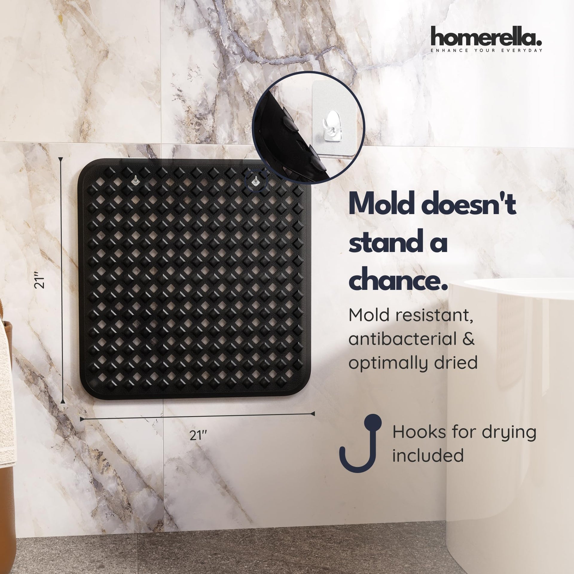 Square Shower Mat Non Slip Anti Mold 21x21 Anti Slip Shower Mat