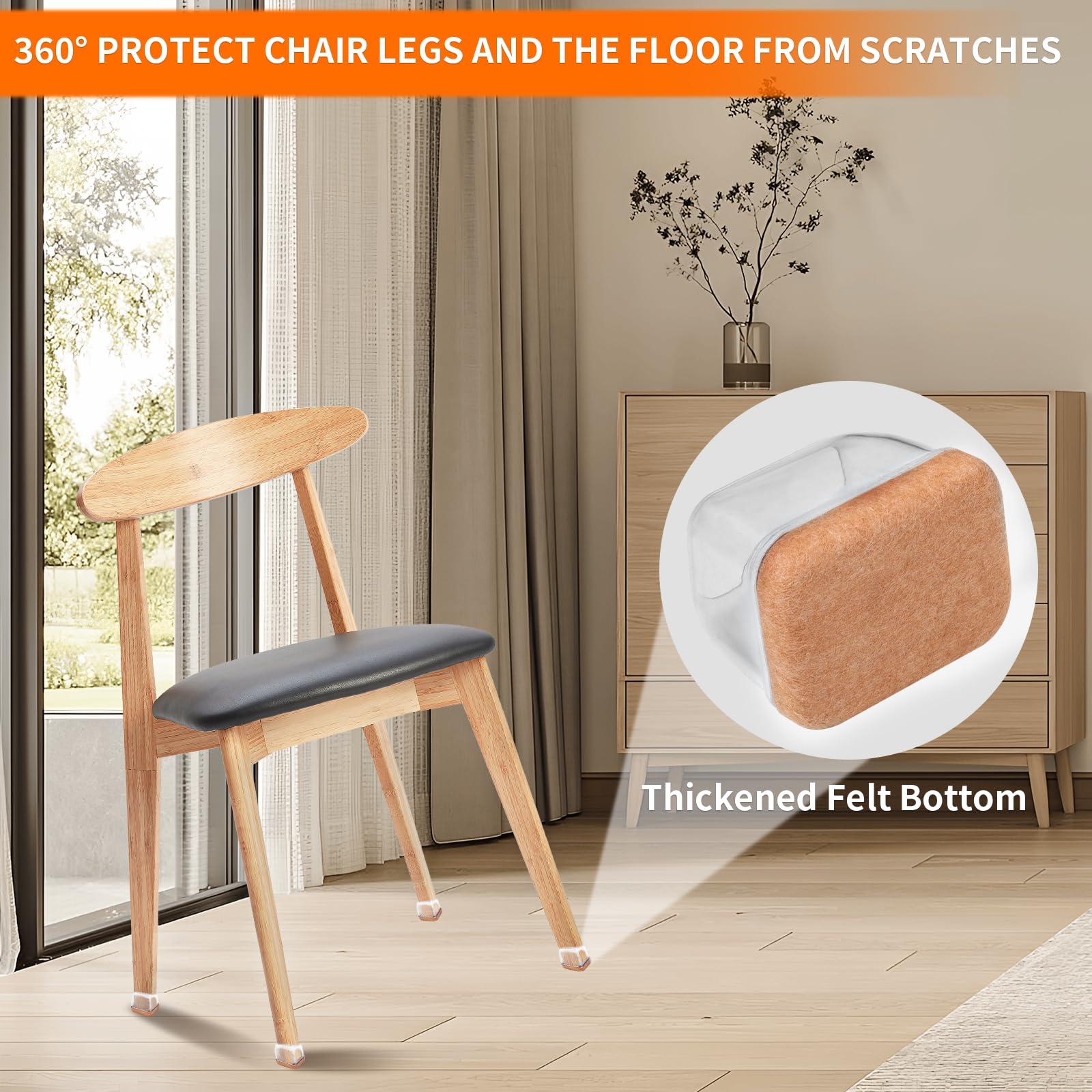 24 Pcs Rectangle Clear Silicone Chair Leg Floor Protectors Caps (24 Count)