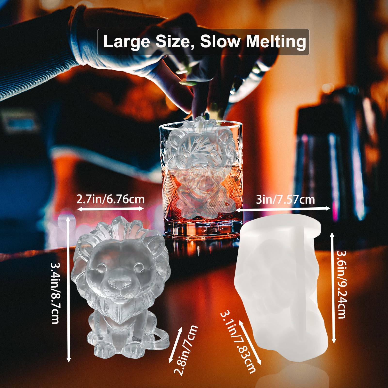3D Lion Ice Cube Silicone Molds Tray for Whiskey (2 Count)