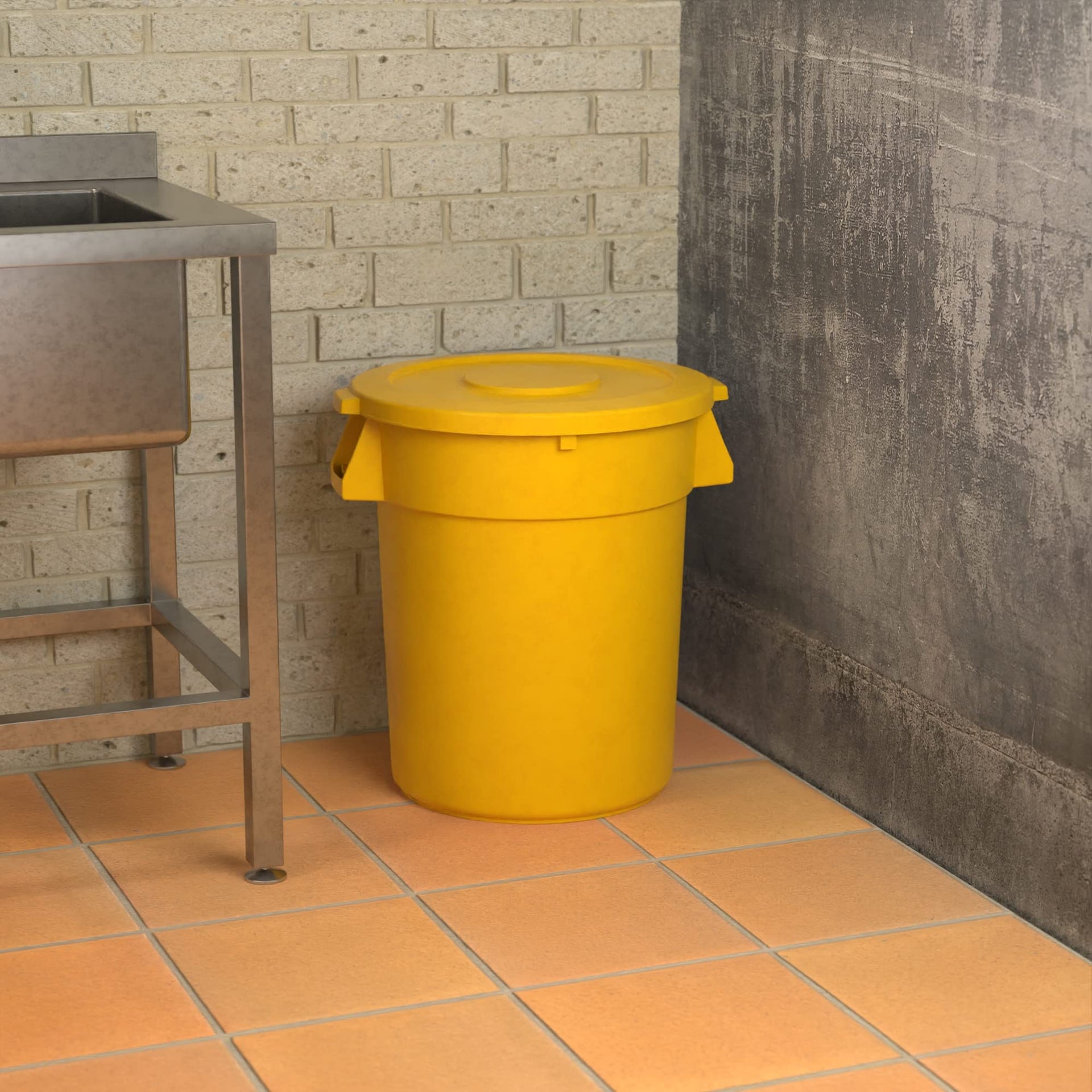 32 Gallon Yellow Round Commercial Trash Can with Lid