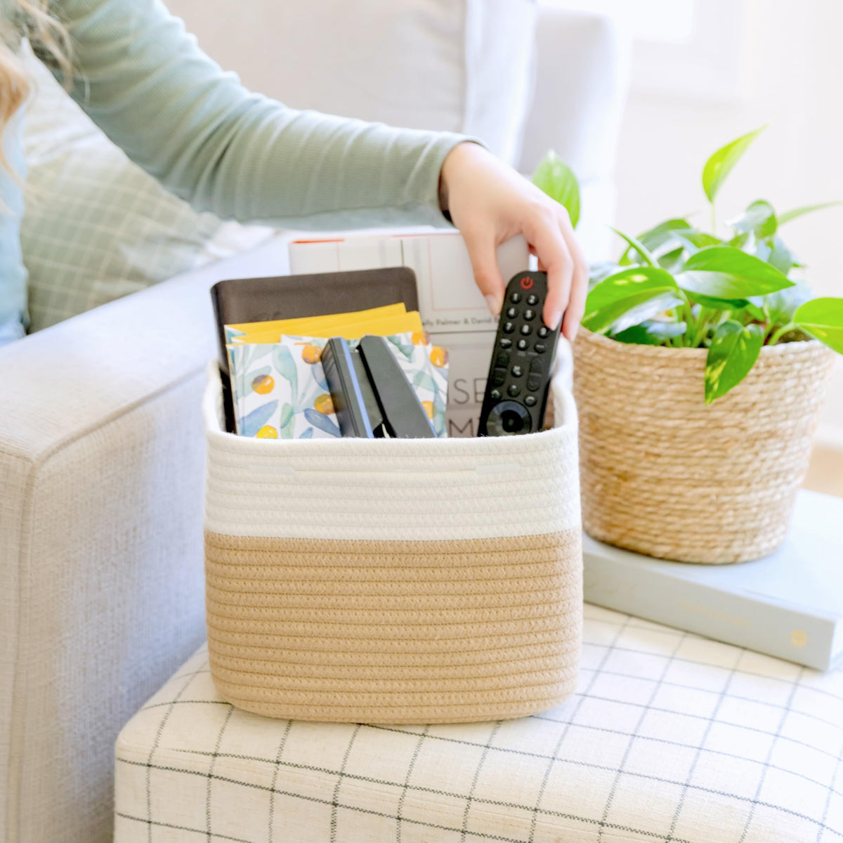 Storage Cubes 9”x9”x7”Cotton Rope Woven Baskets for Organizing 3 (3 Count)