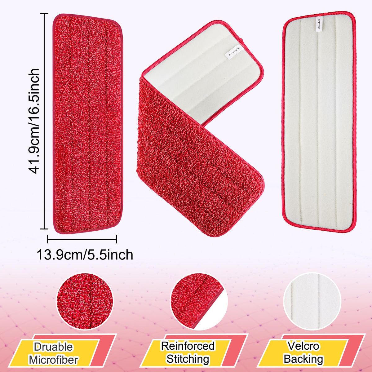 16.5 inch Reusable Mop Pads Microfiber Spray Mop Replacement Heads for Wet (5 Count)