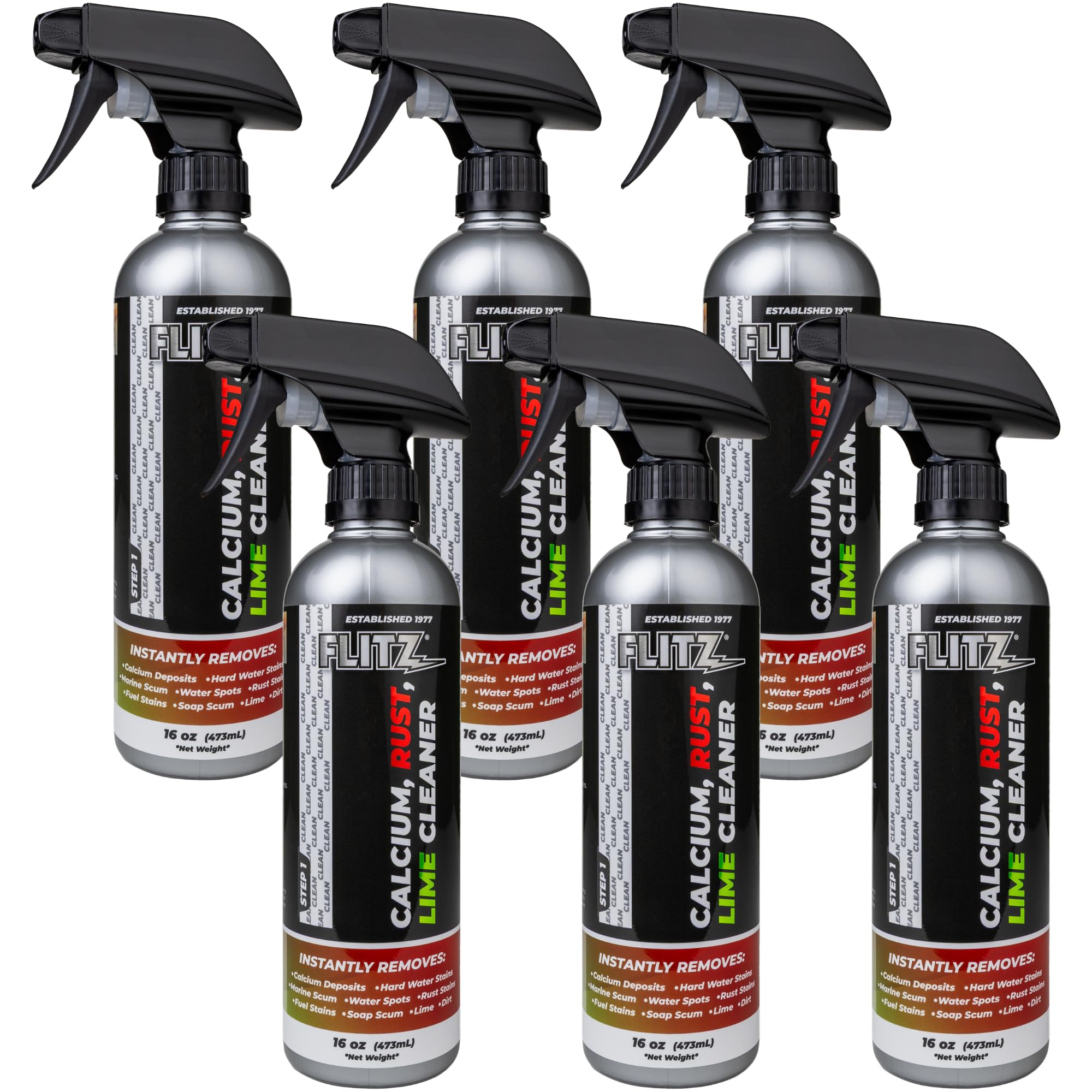 Calcium, Rust, & Lime Remover - 16oz Bottle of USA-Made Limescale Remover for Toilets, Showers, and More - Powerful Spray that Instantly Eliminates Tarnish, Grease, and Other Grime (6 Pack) (96 Fl Oz)