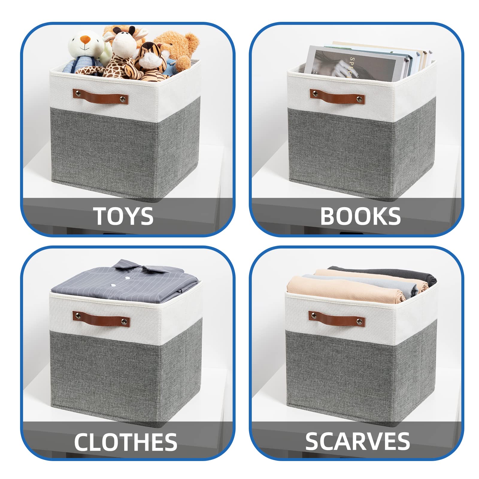 Storage Cubes 12x12 Fabric Cube Storage Bins Foldable Storage Baskets with Handles (4 Count)